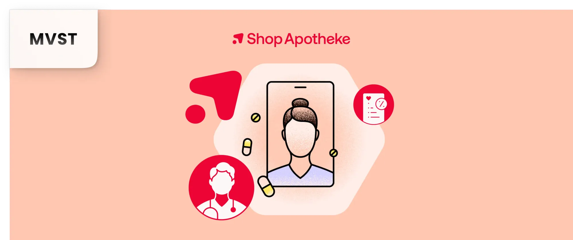 Header für MVST x Shop Apotheke mit Logo von Shop Apotheke in der Mitte