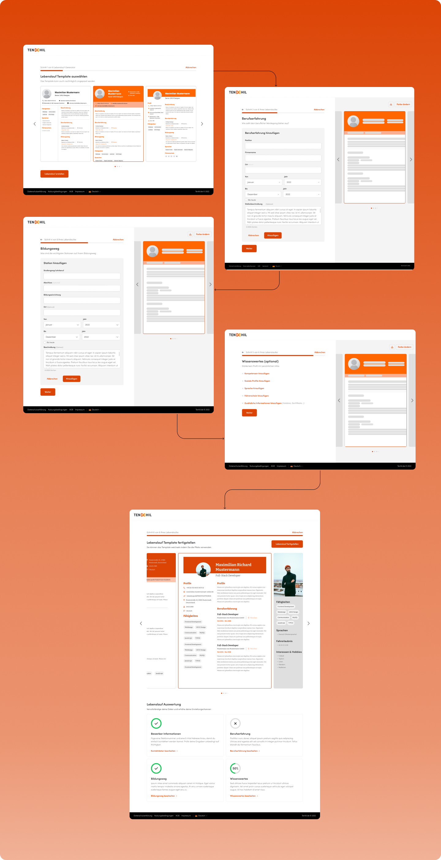 Screens showing the process of generating the CVs