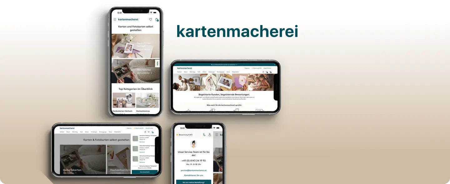 MVST x Kartenmacherei Header mit Screens des E-Commerce und dem kartenmacherei Logo