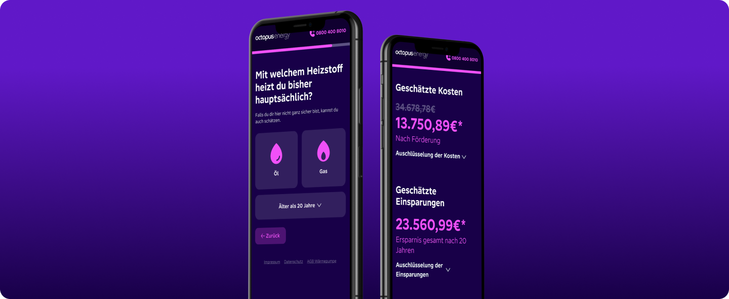 Screens showing the questions asked in the funnel and the display of the final quotation results