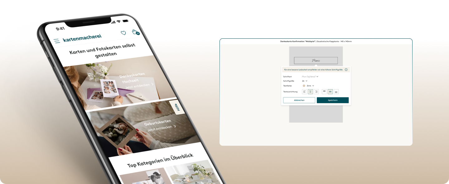 Screens von Kartenmacherei, welche den UI-Rebrush zeigen