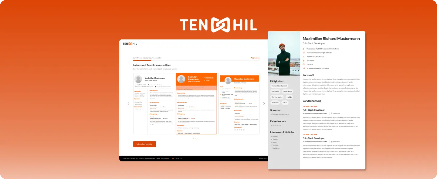 MVST. x Tenhil header - screens of the CV generator