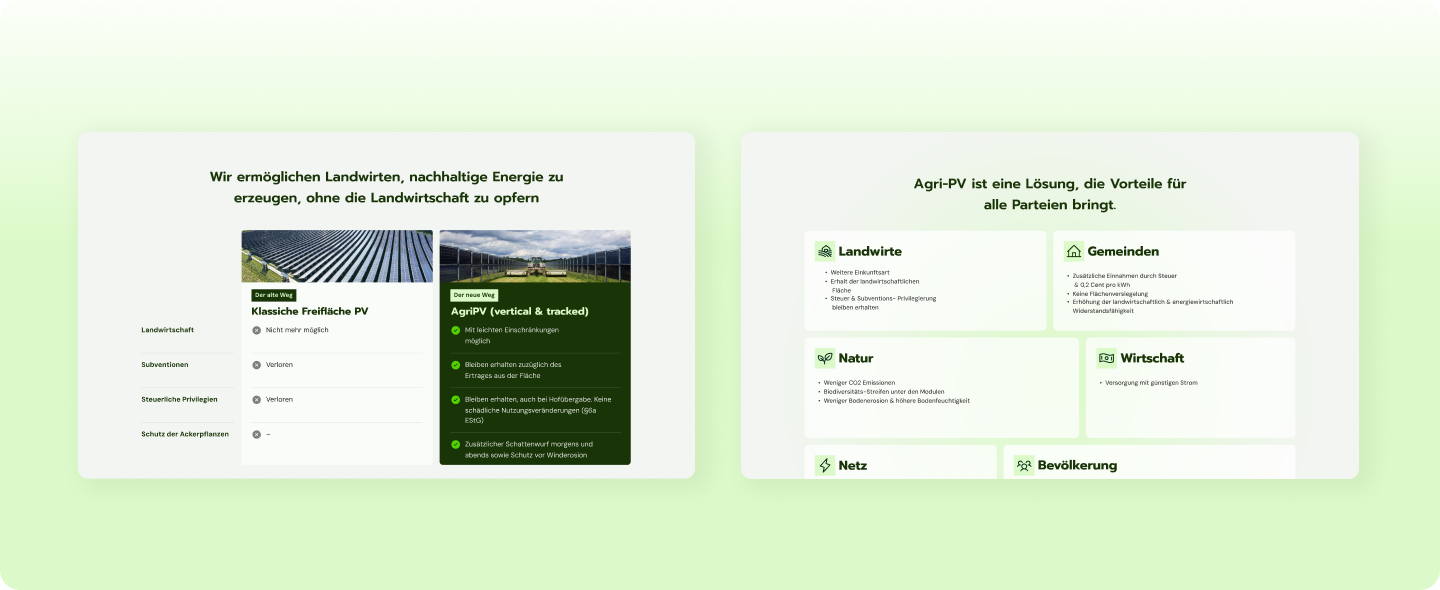 2 screens from the website showing the users that could benefit from feld.energy's solution