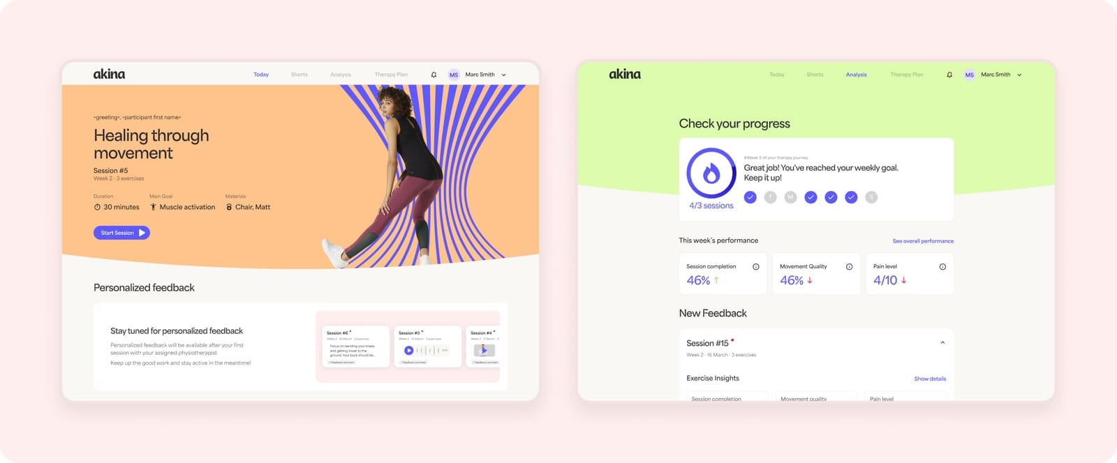 Screens der Akina Web App