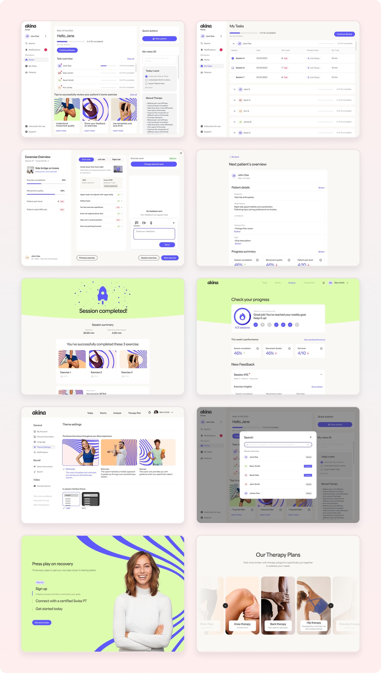 Screens von Akinas Web App