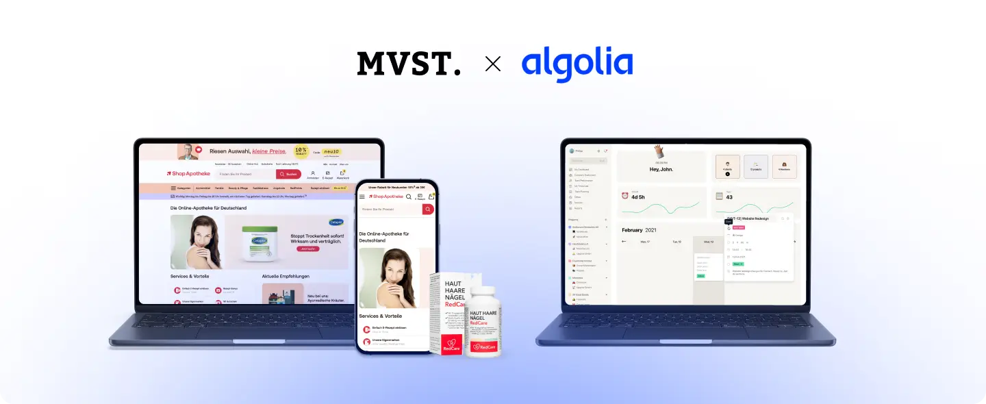 MVST x Algolia - Bildschirmaufnahmen von Redcare Pharmacy und Freework