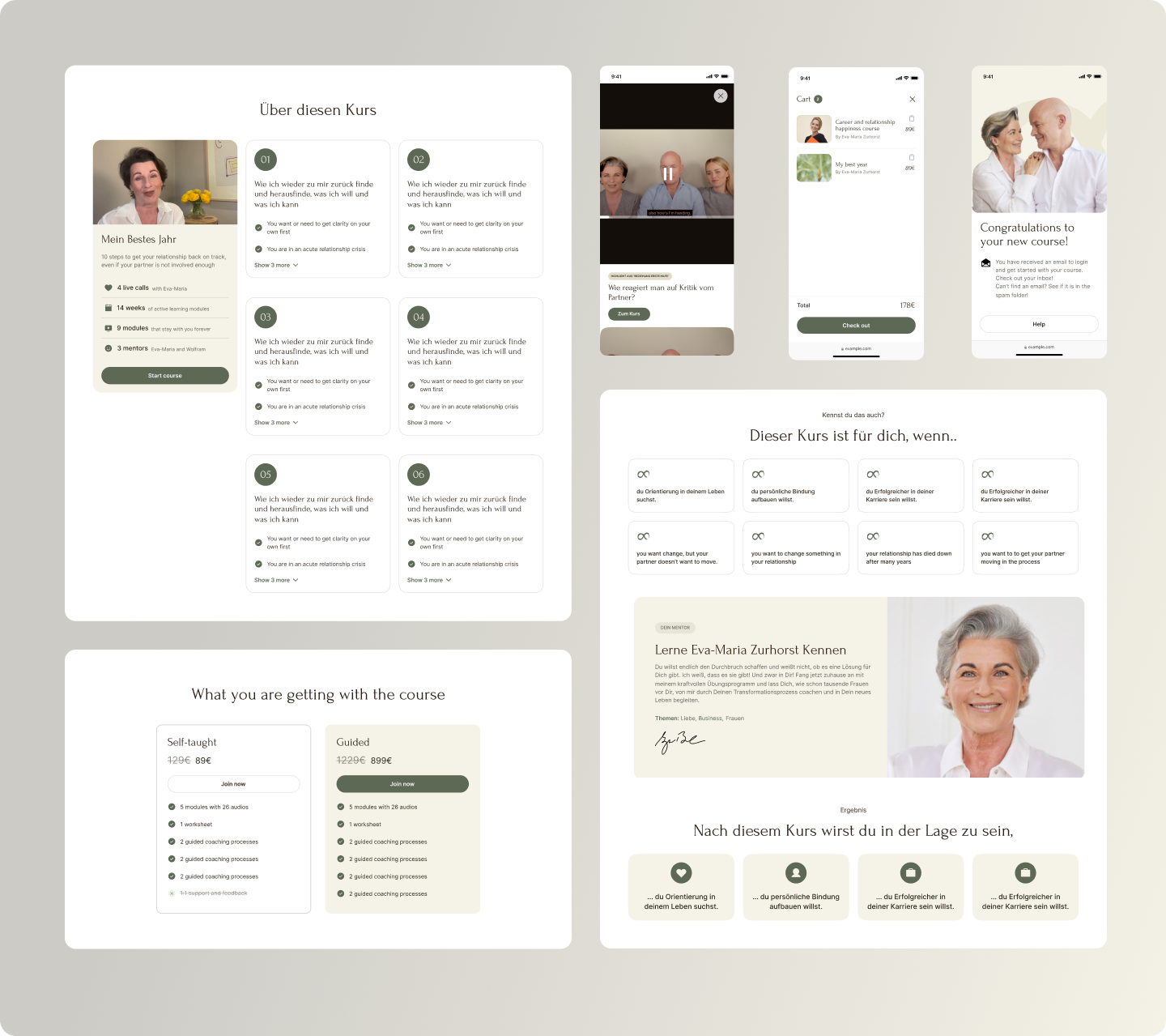 Bildschirmaufnahmen der online Kurse von Zurhorst