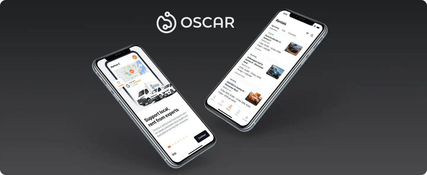 Oscar Logo and 2 mobile app screens