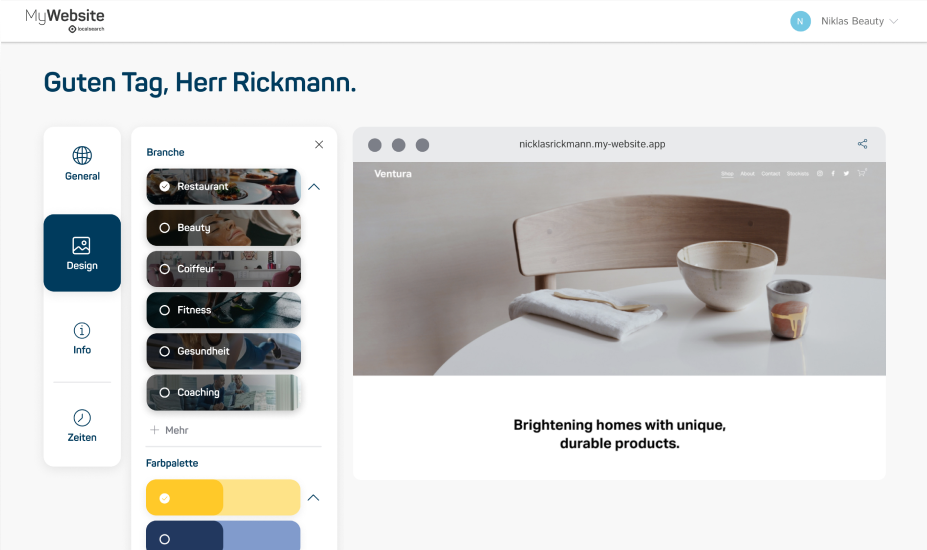 Bilschirmaufnahme der Website "MyWebsite"