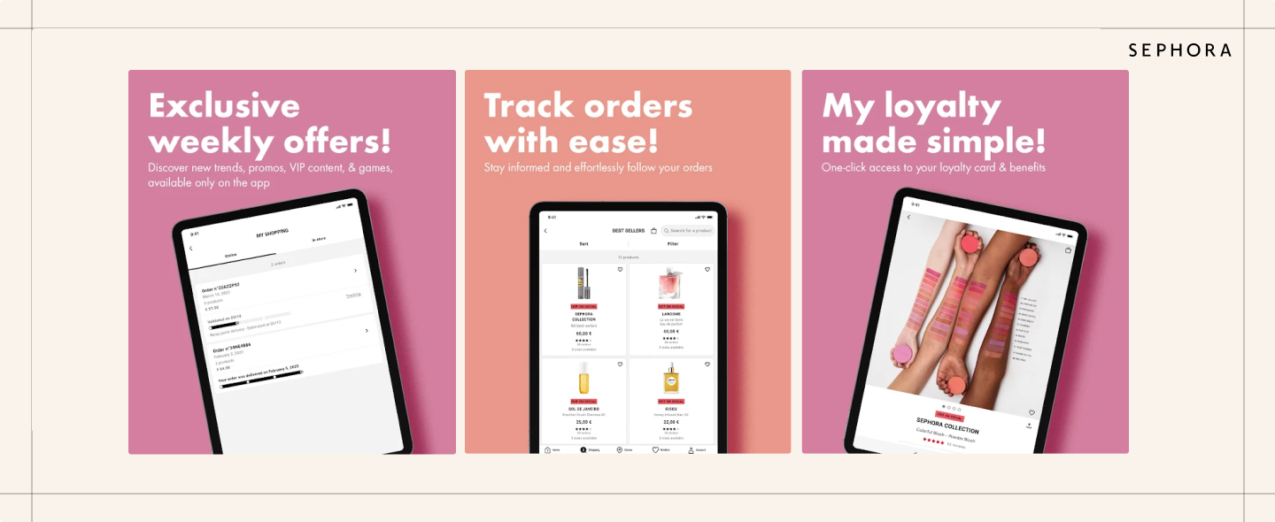 Screens from Sephora Commerce App