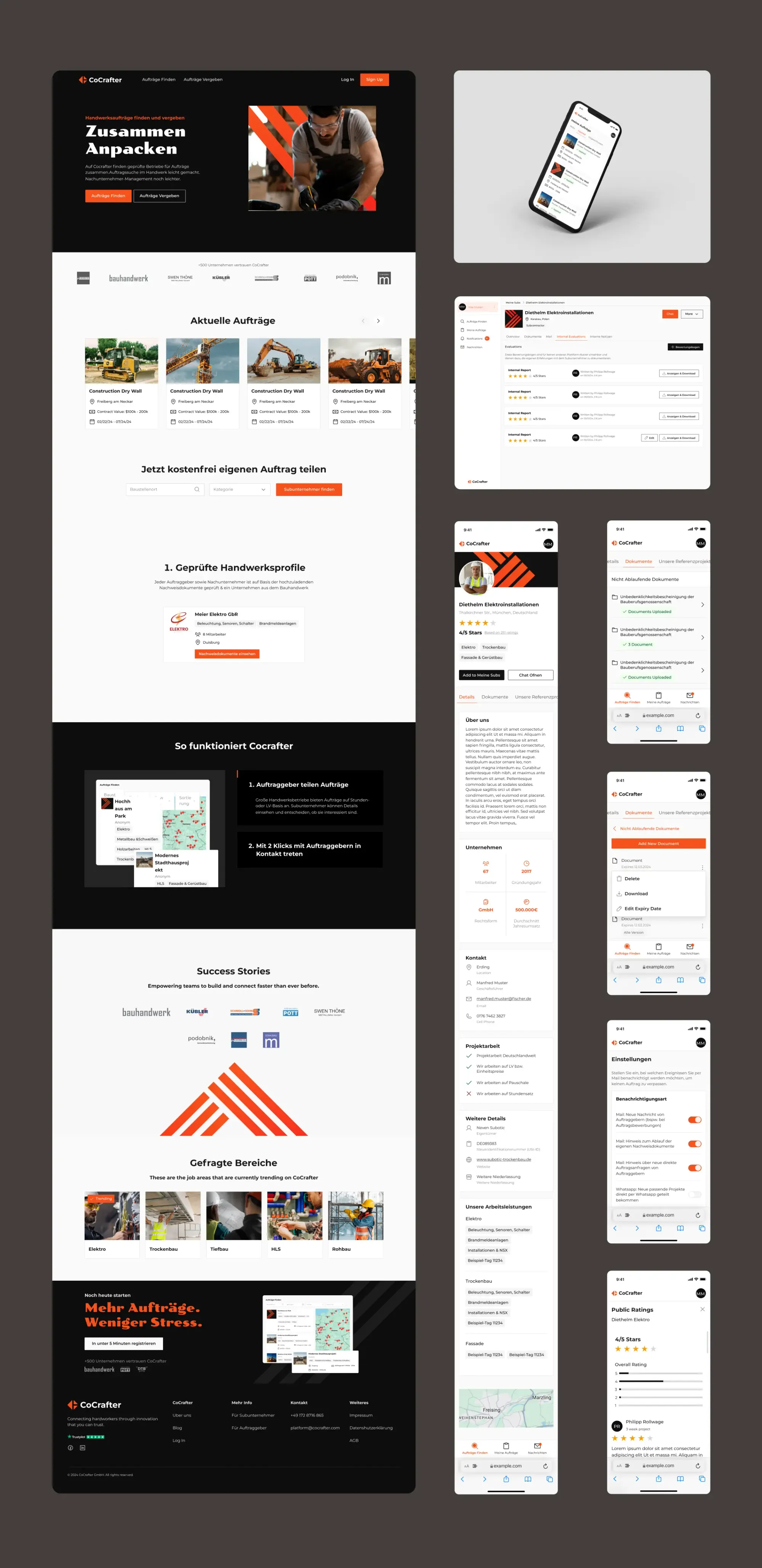 Endergebnis der CoCrafter-Website und App-Bildschirme nach dem Rebranding.