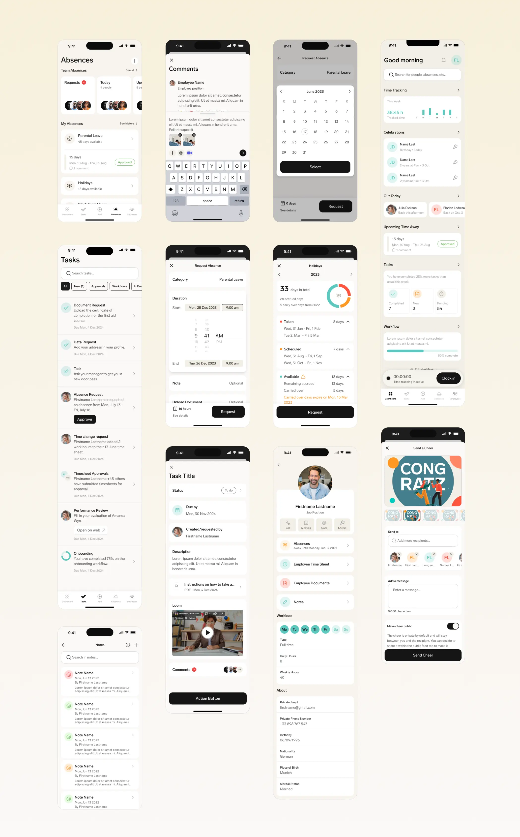 Endergebnis der mobilen App von Flair mit verschiedenen Bildschirmaufnahmen.