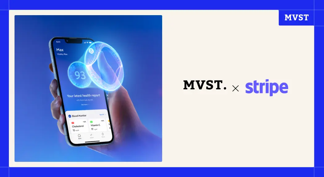 hand holding mobile with CARE application - MVST. x Stripe
