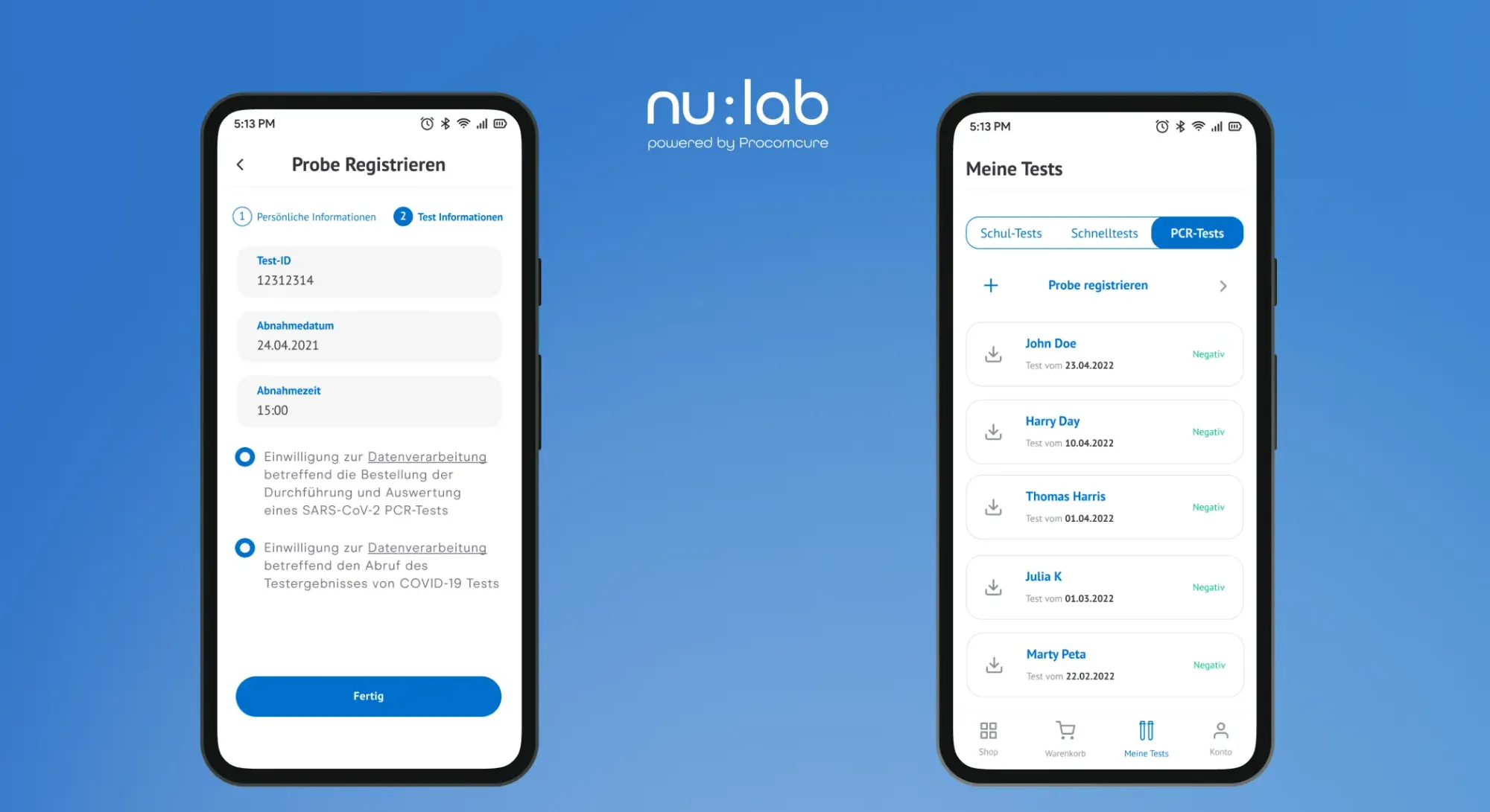 nu:lab Mobile-App auf zwei Smartphones