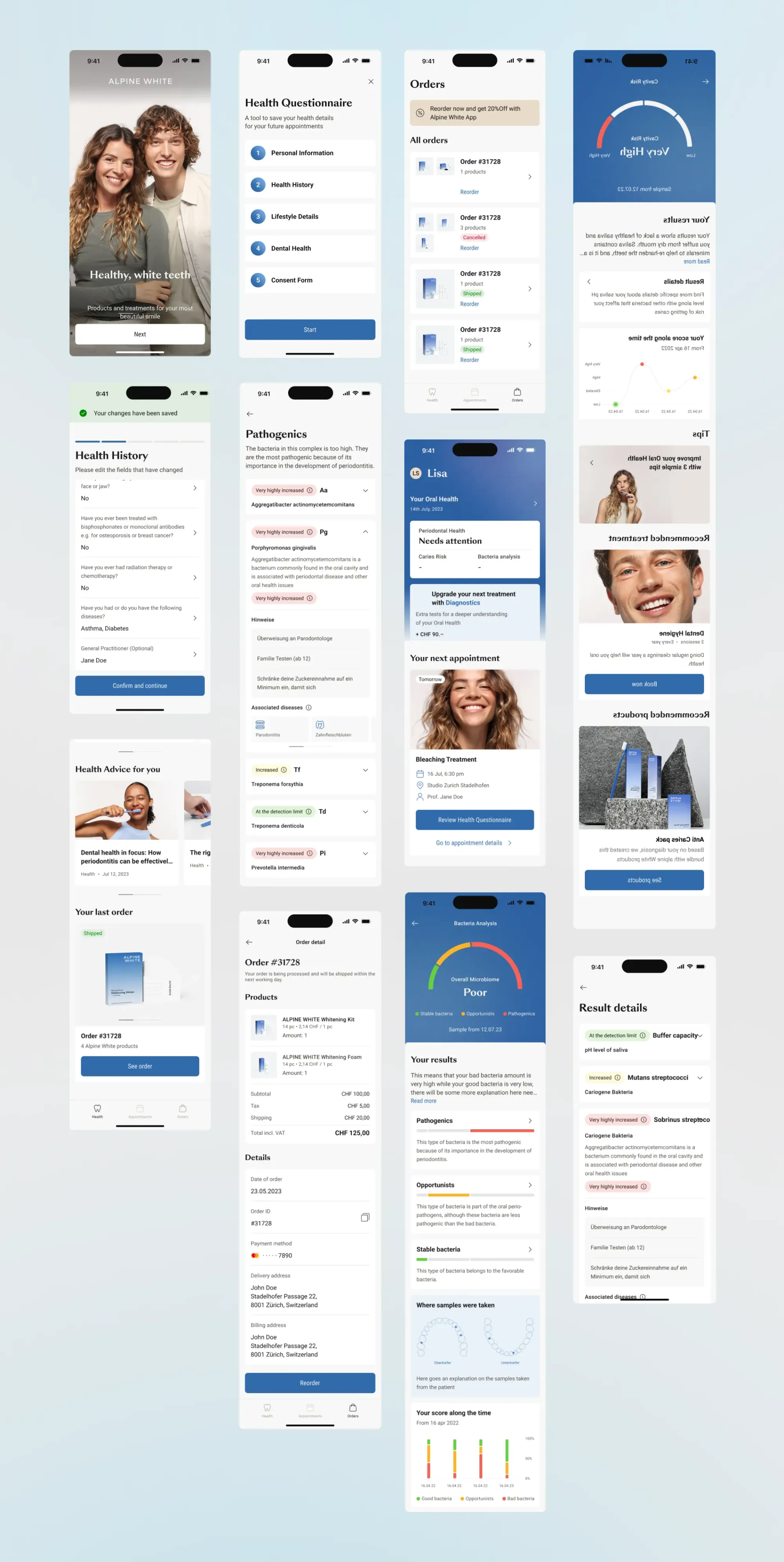 Das finale Ergebnis der Alpine White Mobile-App auf verschiedenen Bildschirmaufnahmen.