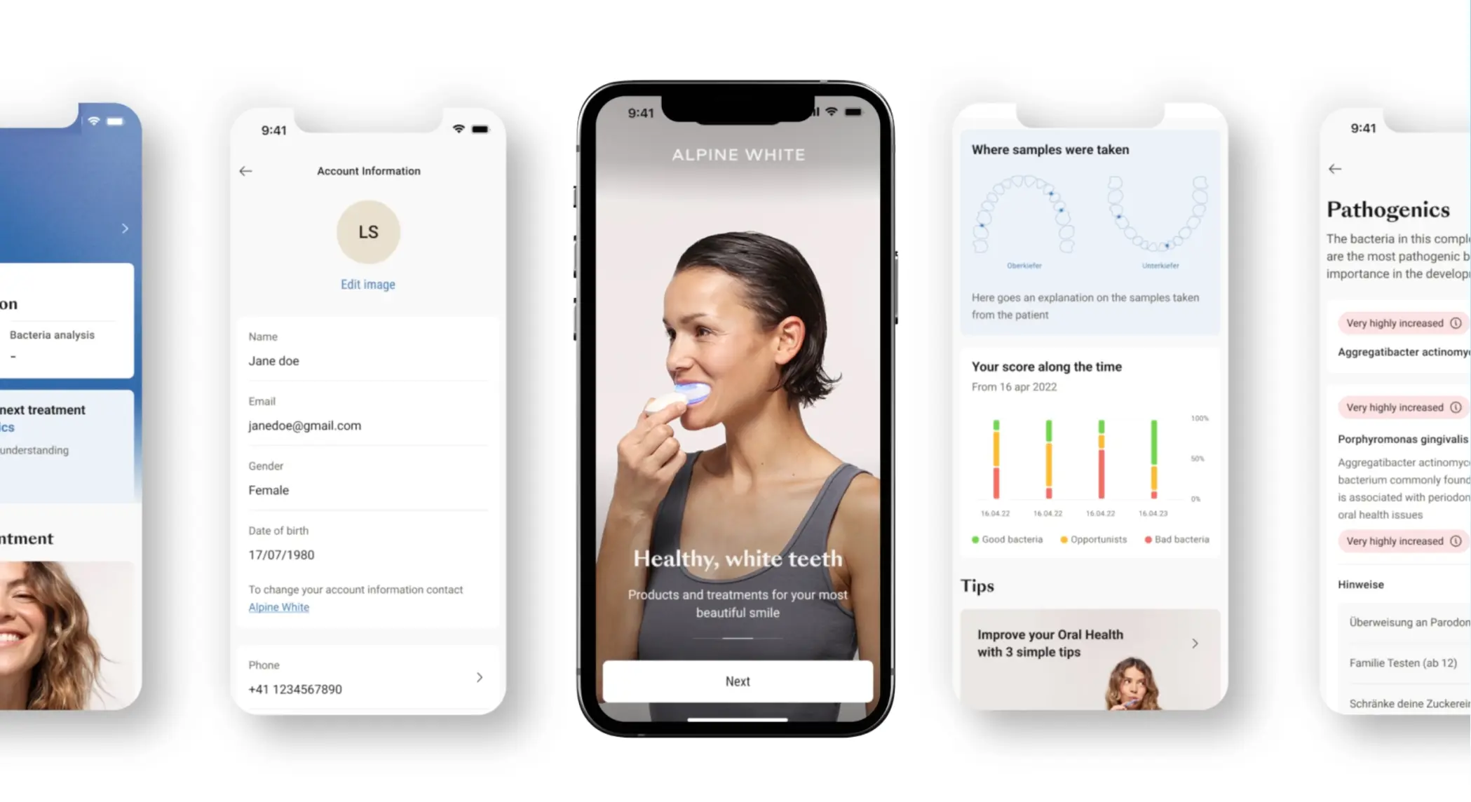 Mobile Screens der Alpine White App auf einem Smartphone