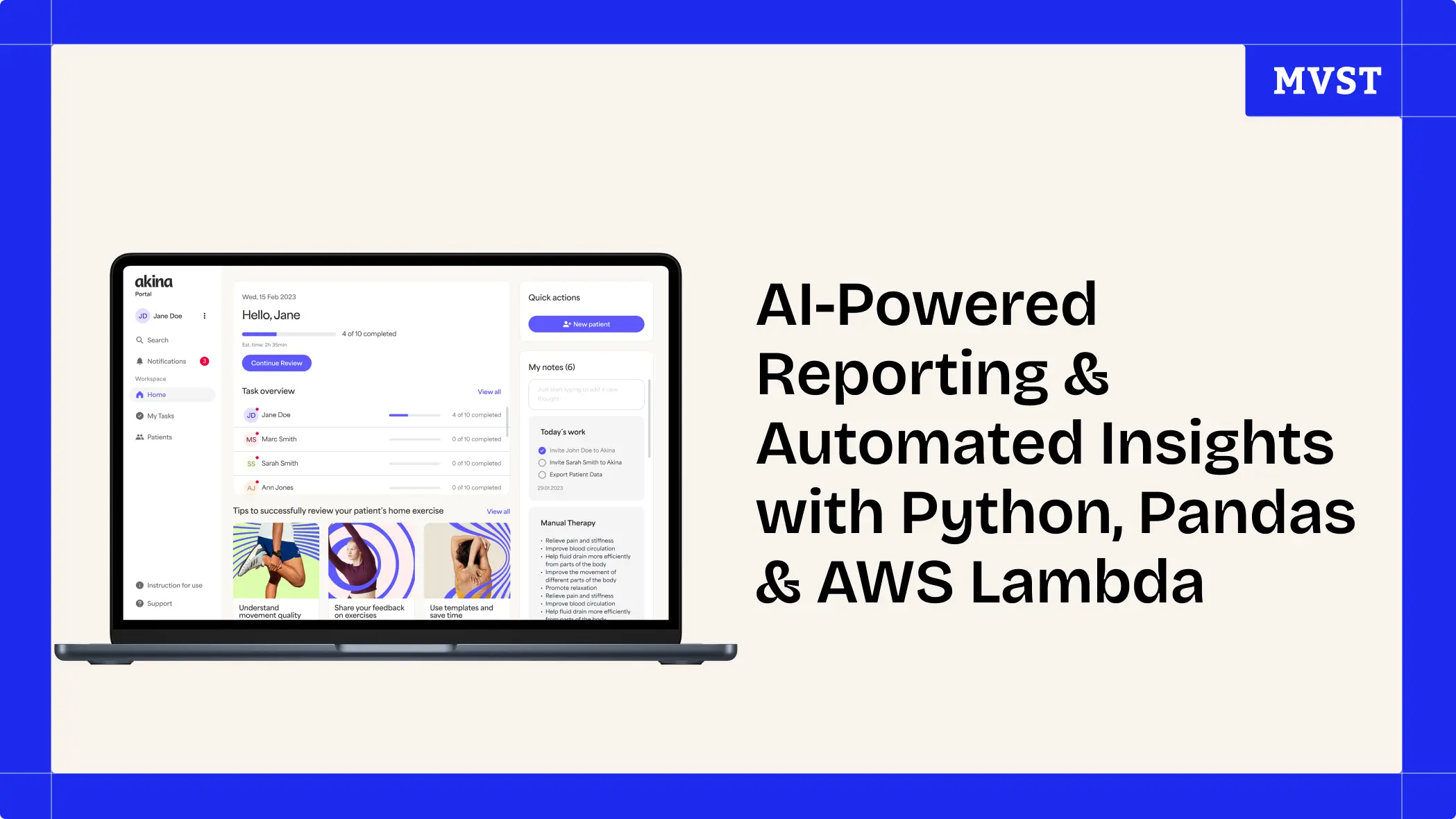 AI-Powered Reporting & Automated Insights with Python, Pandas & AWS Lambda with a screen from akina's doctor portal desktop app