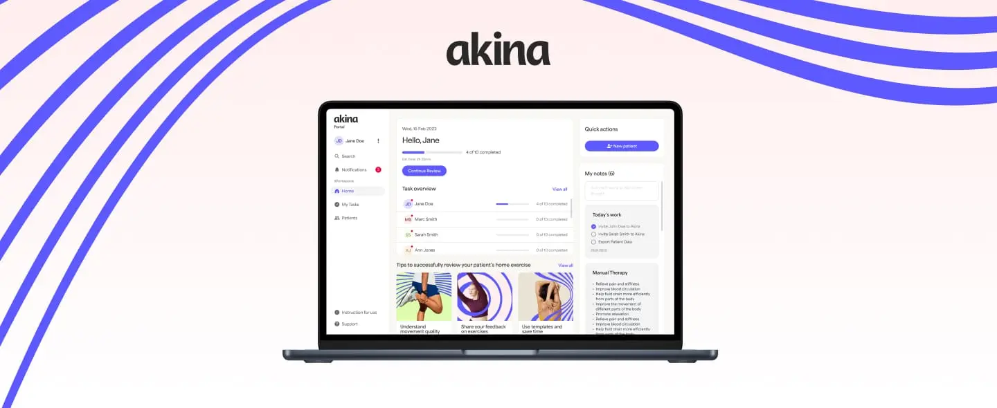 akina patient portal screen on the desktop