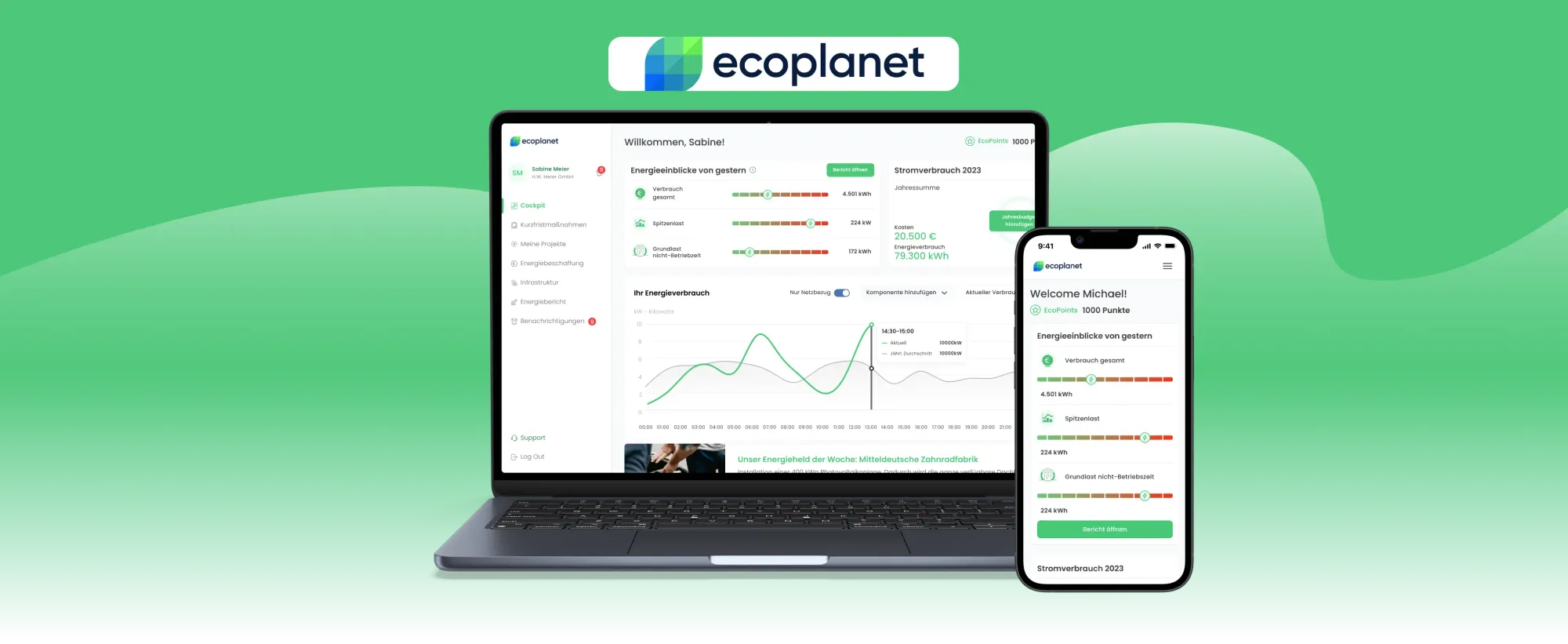 ecoplanet mobile and web app screens