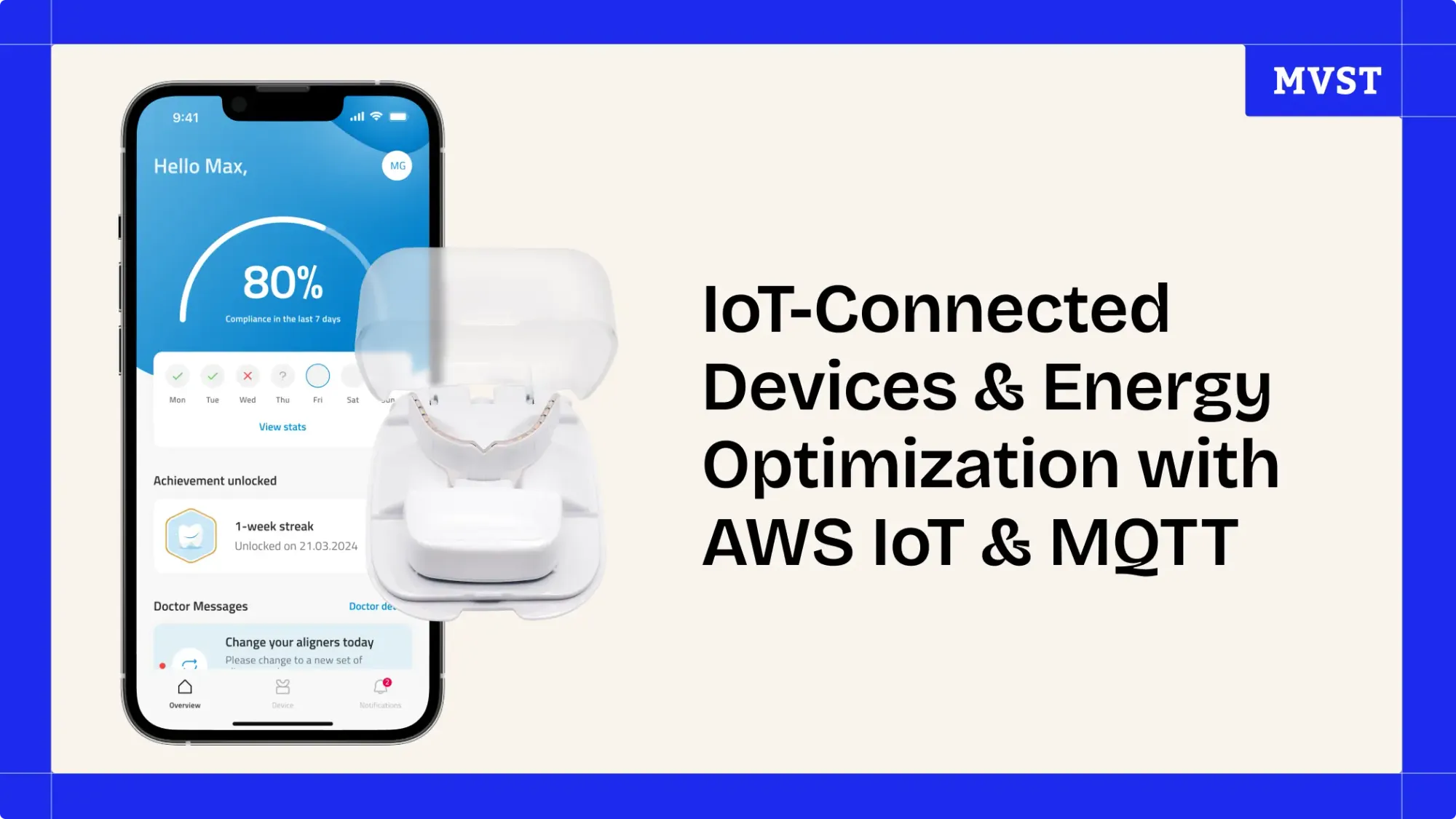 IoT-Connected Devices & Energy Optimization with AWS IoT and MQTT and screen of mobile app from Orthoulse