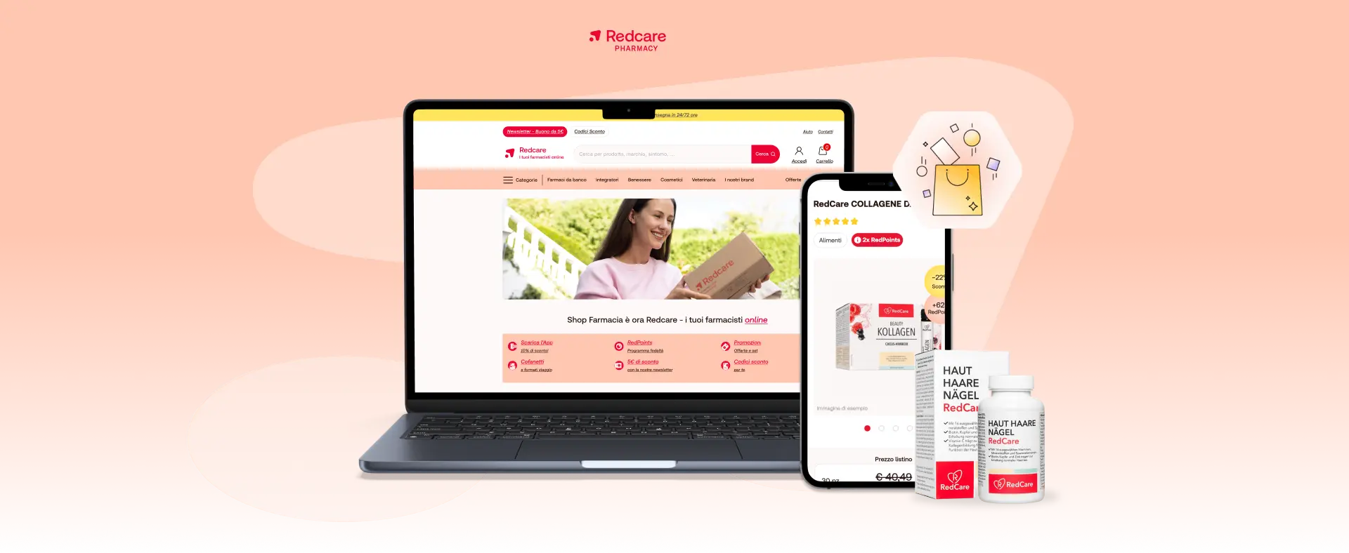 Redcare website screens on mobile and desktop