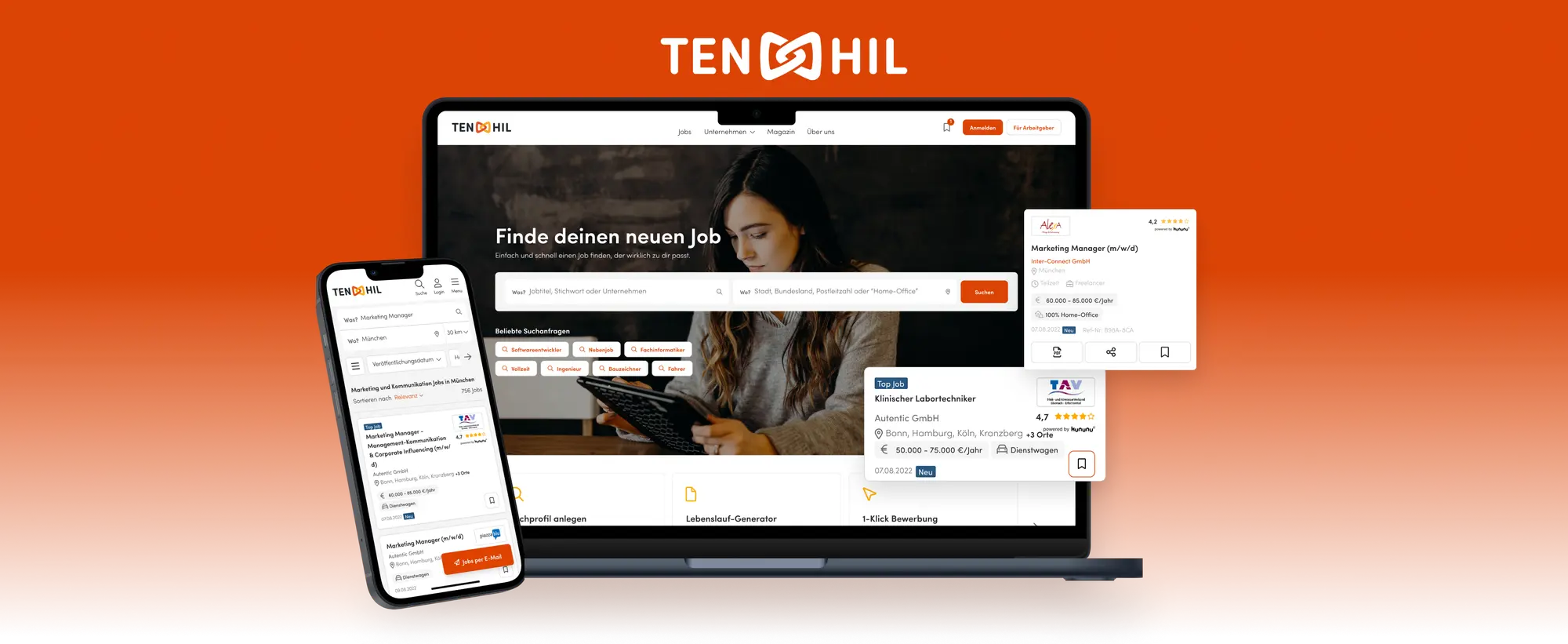 screens from tenhil app on desktop and mobile