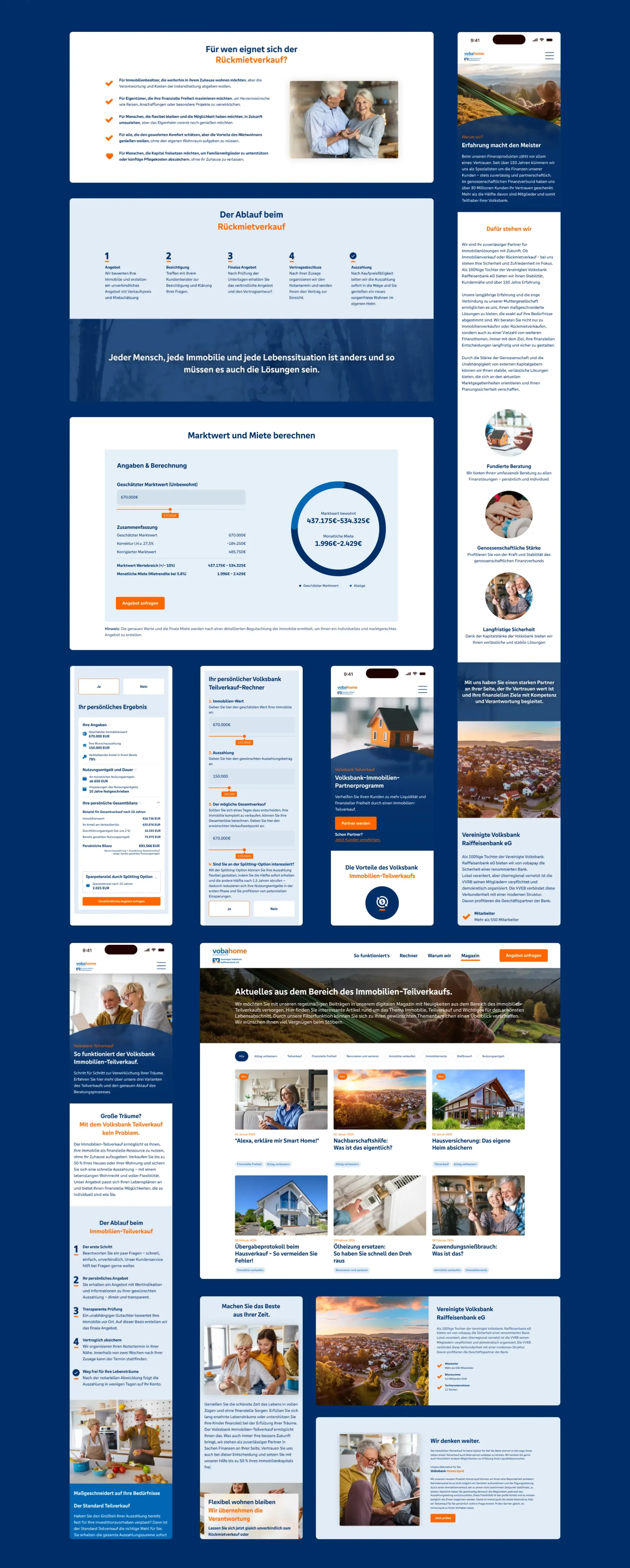 final screens from the webpage for Rückmietverkauf vobahome 