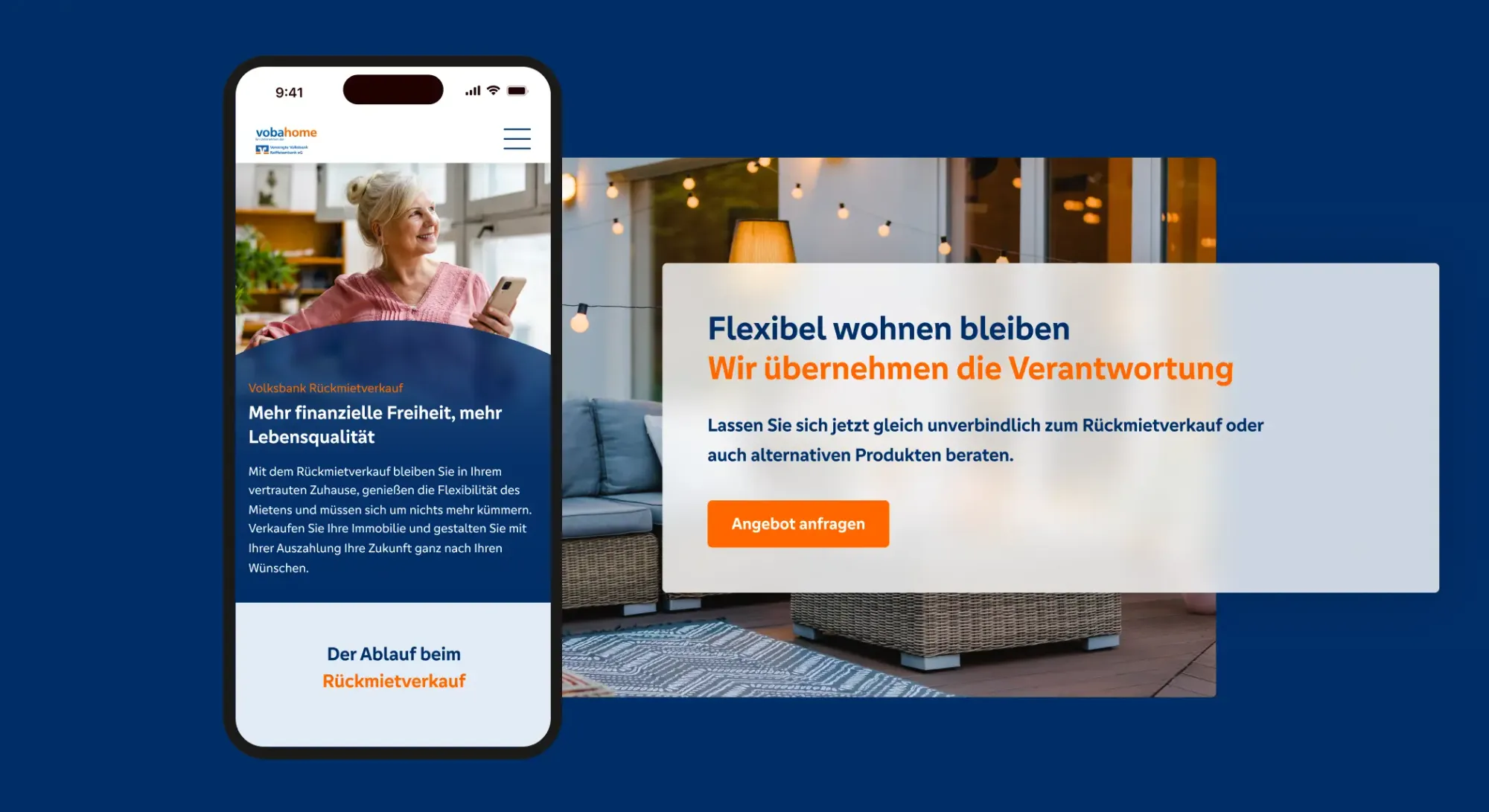 screen from the webpage for Rückmietverkauf vobahome on mobile