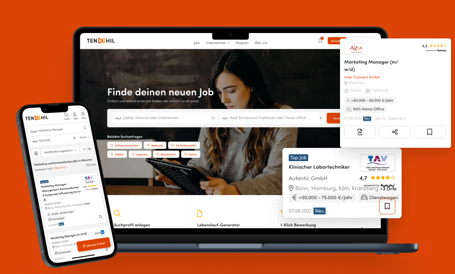 Bildschirmaufnahmen des Karriereportals von Tenhil