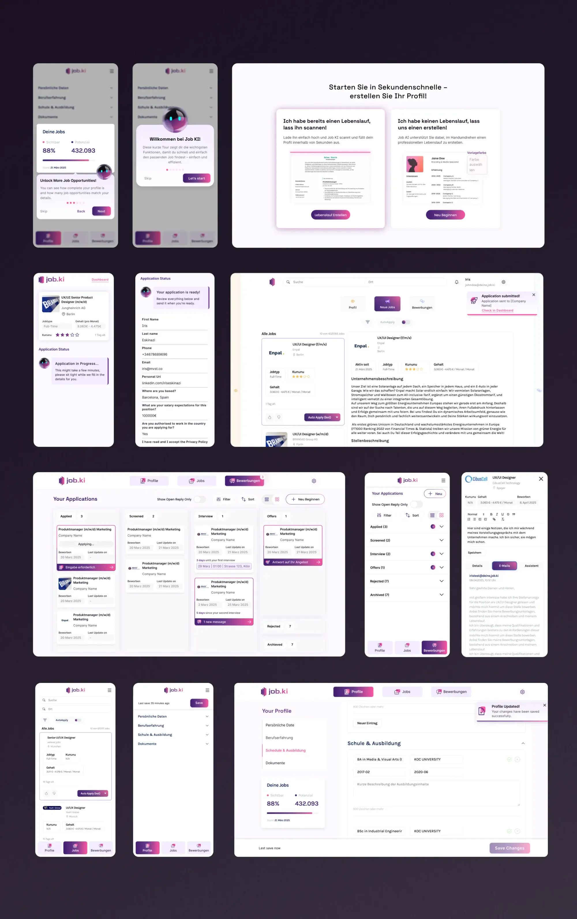screens showing the flow of ai filling the applications forms