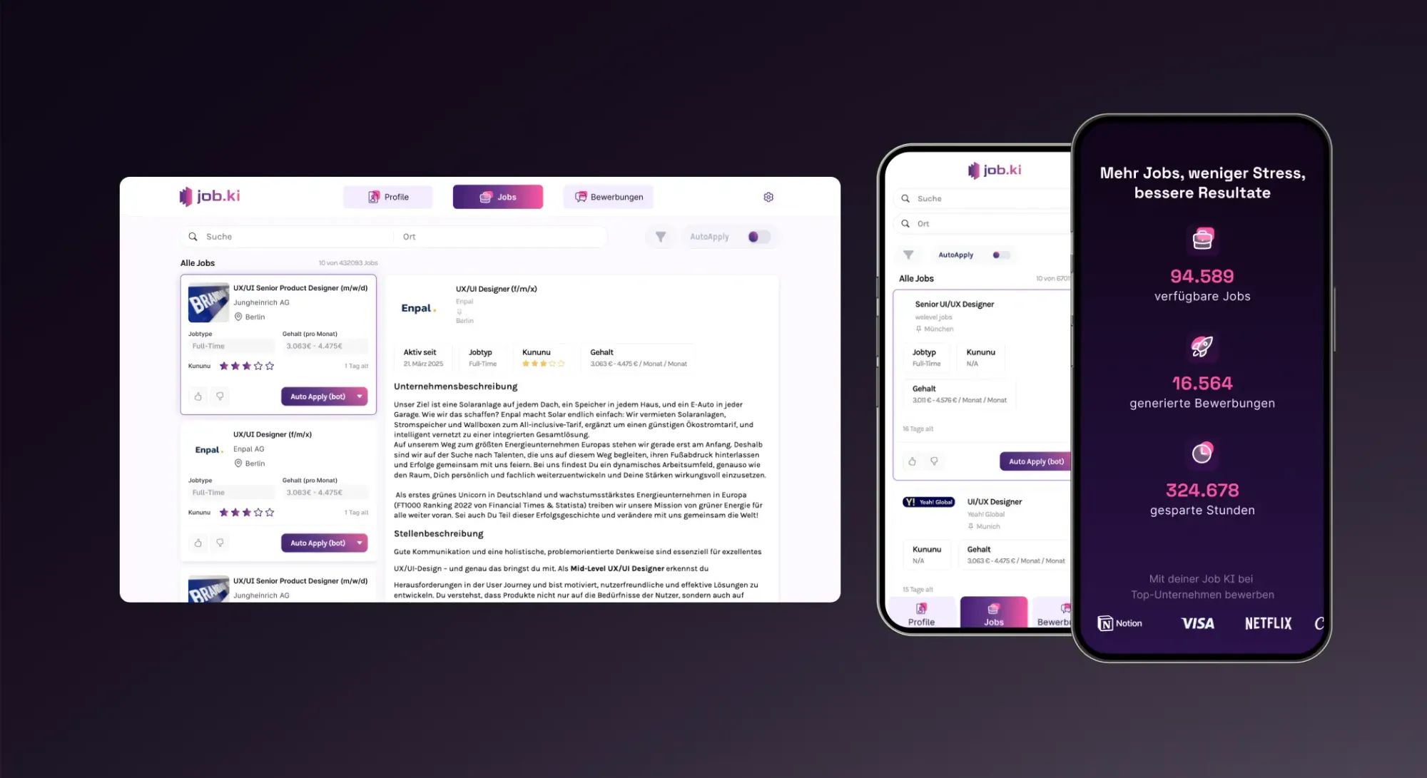 Screens showing the CV or profile of someone about to apply for a job