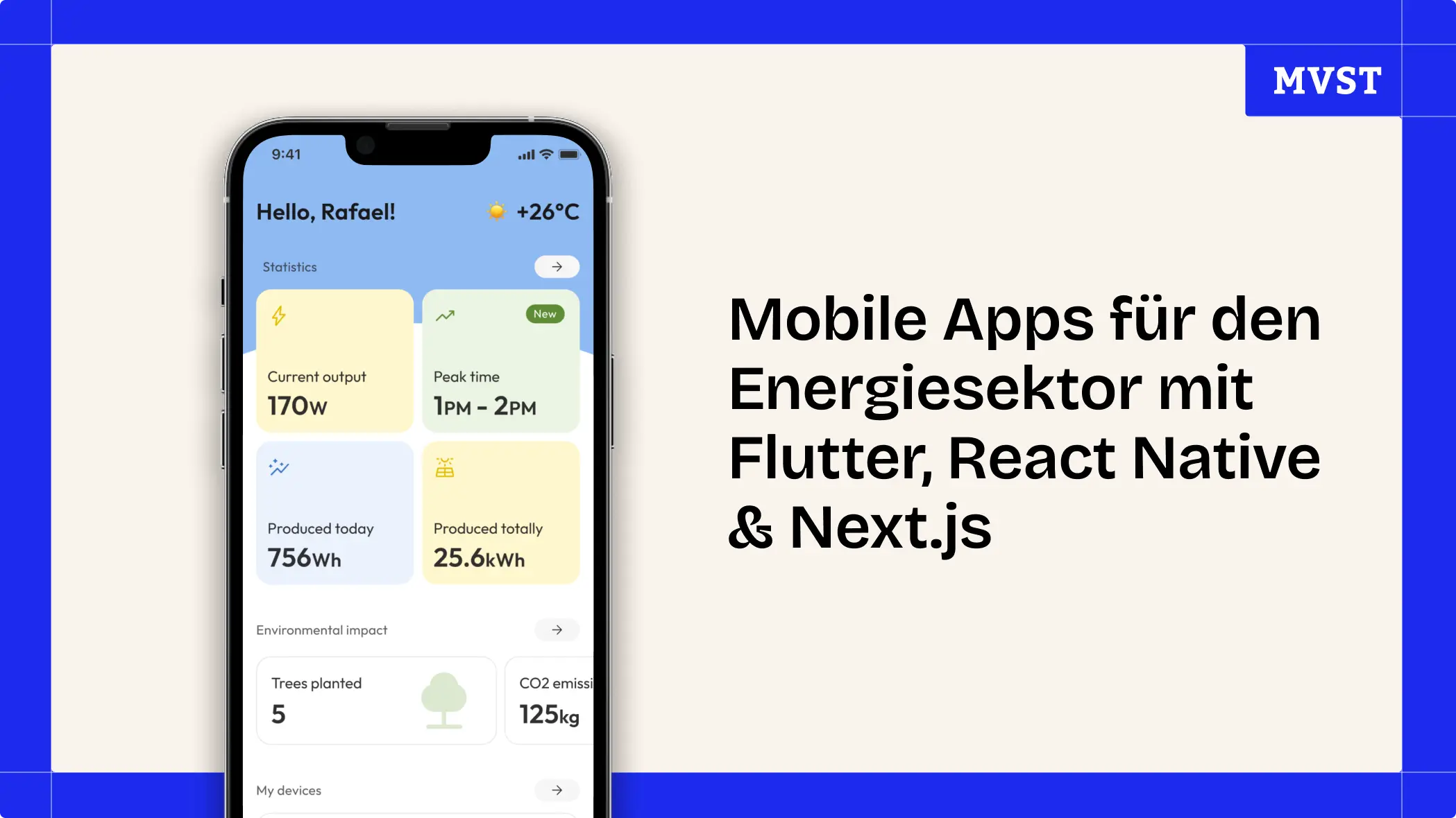 Header für mobile Apps für den Energiesektor Flutter, React Native, und Next.js