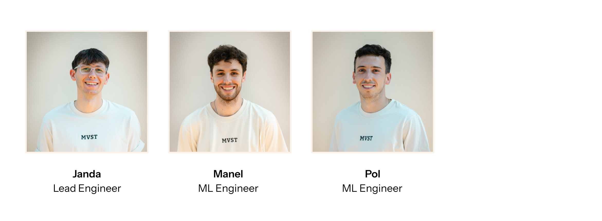 Photos, Names, and Roles of the AI and Automation Team at MVST