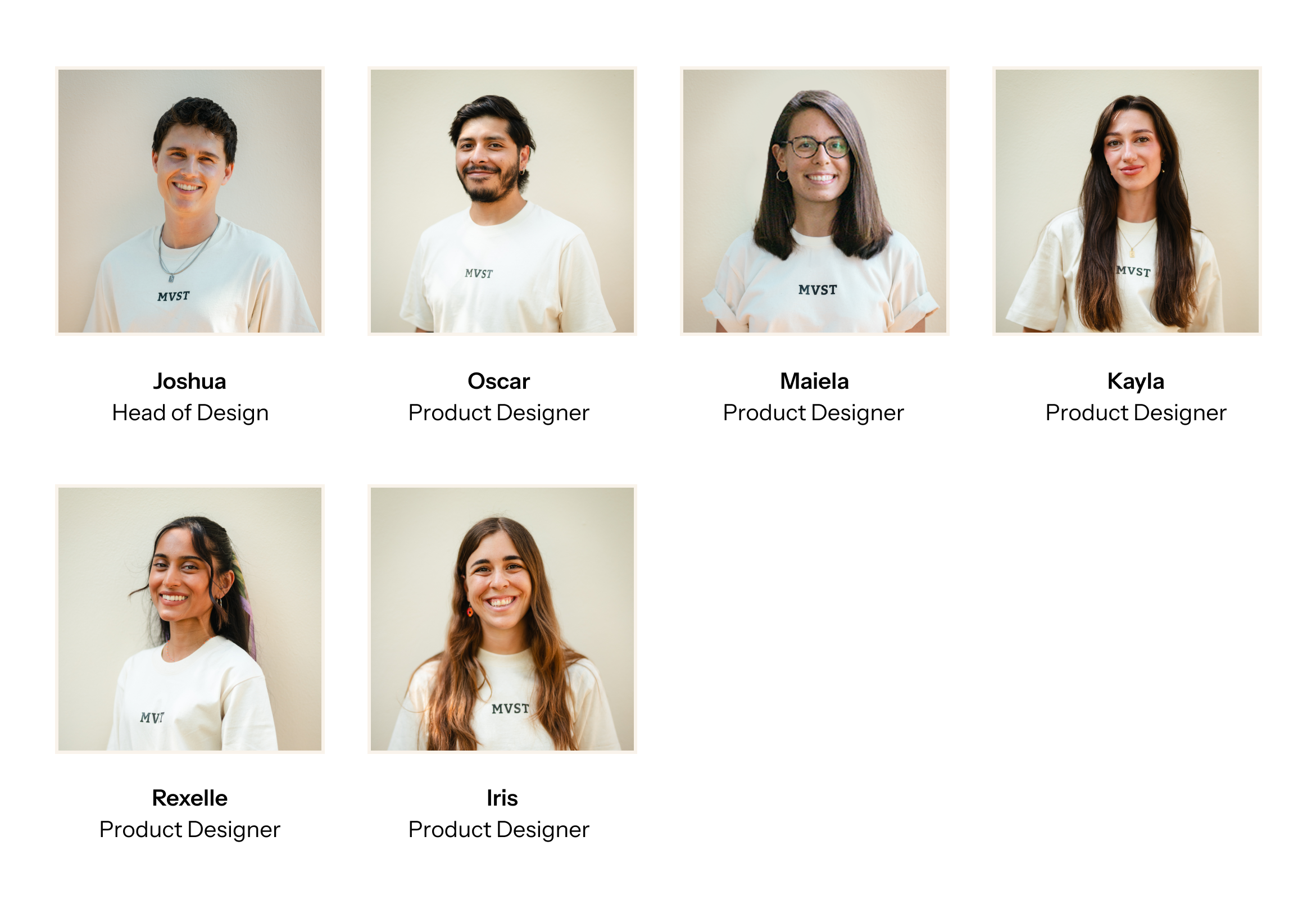 Photos, Names, and Roles of the Designers' Team at MVST