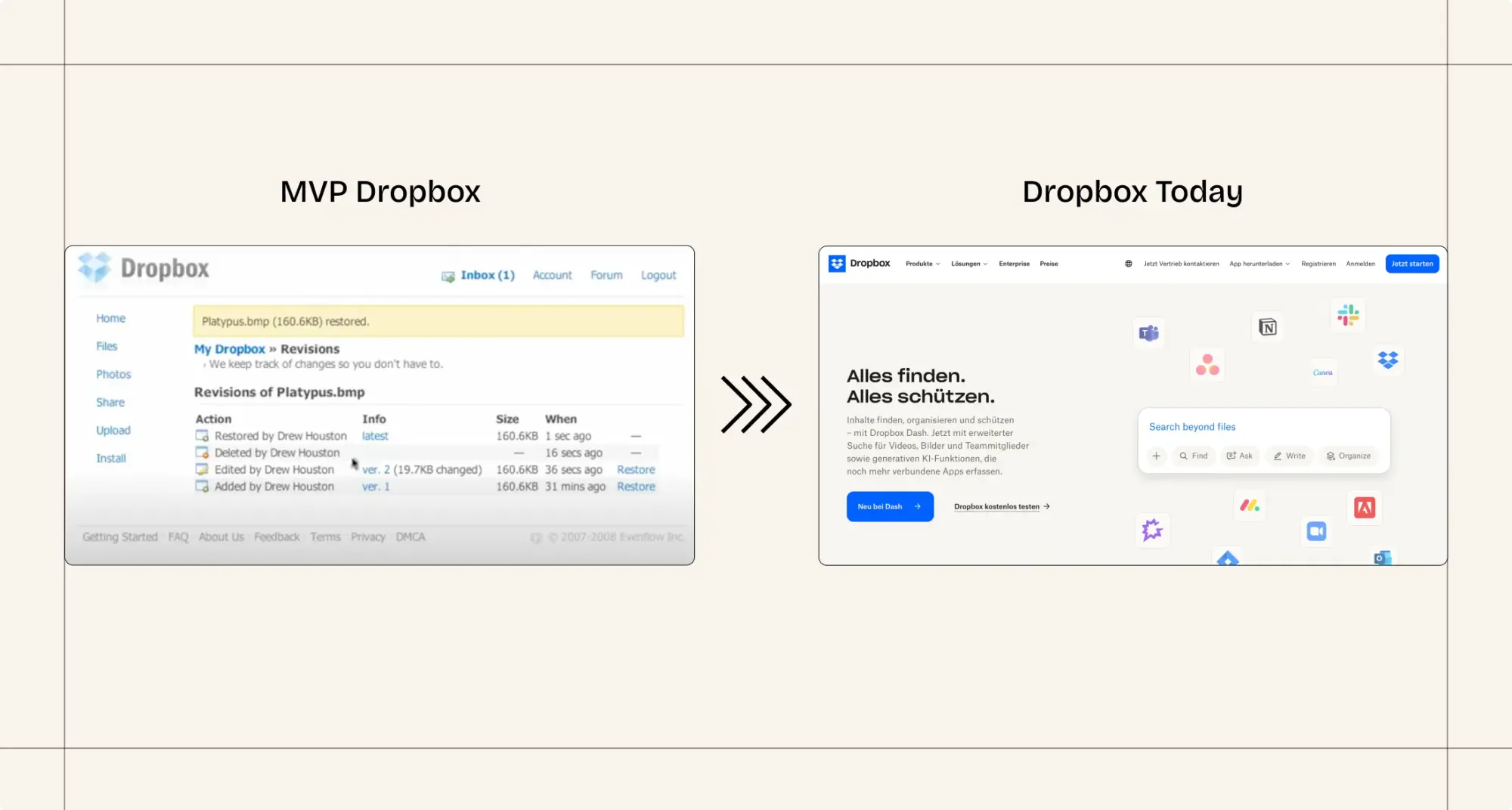 On the left side, MVP Dropbox screen, on the right side, Dropbox today screen