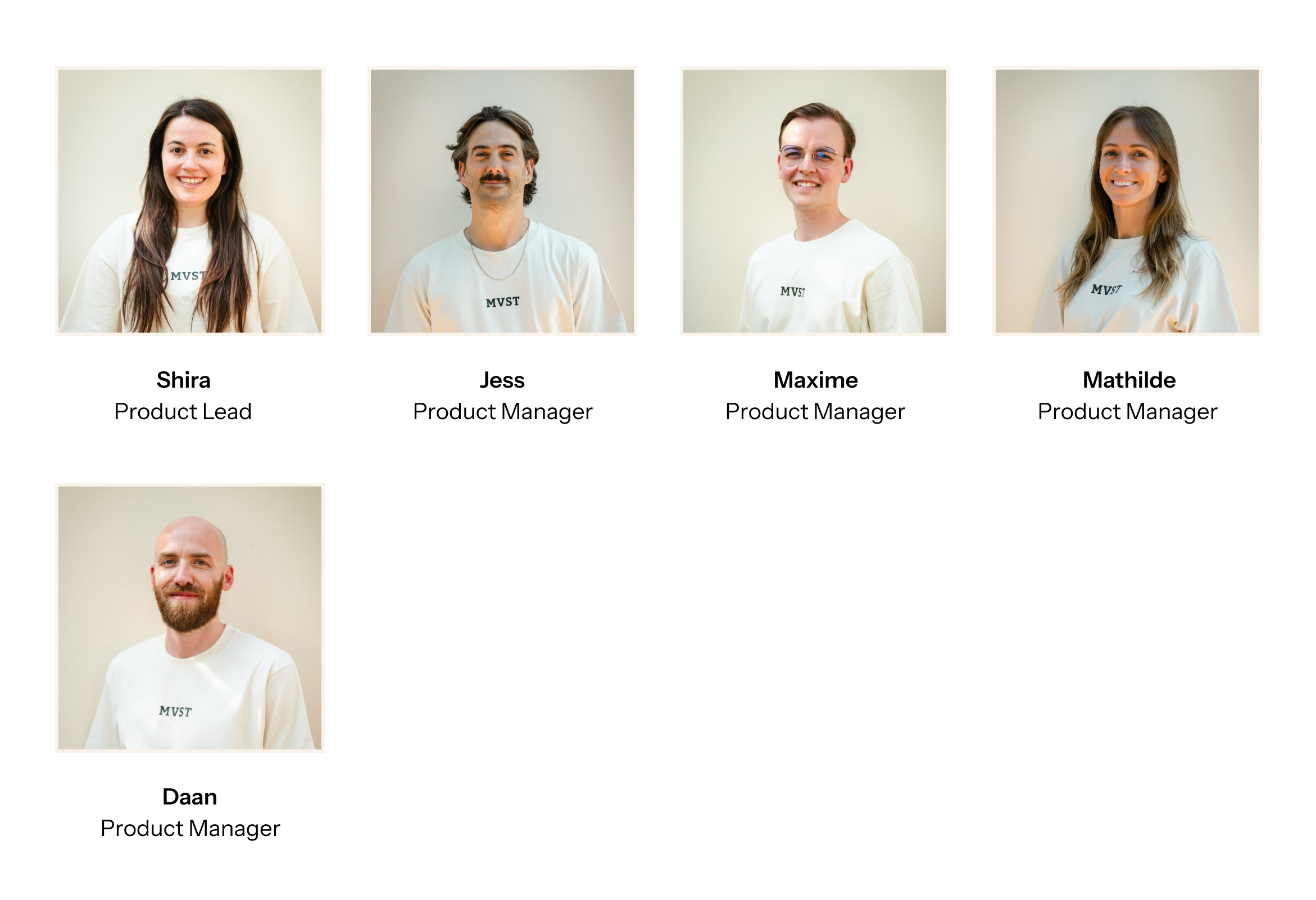 Photos, Names, and Roles of the Product Managers Team at MVST