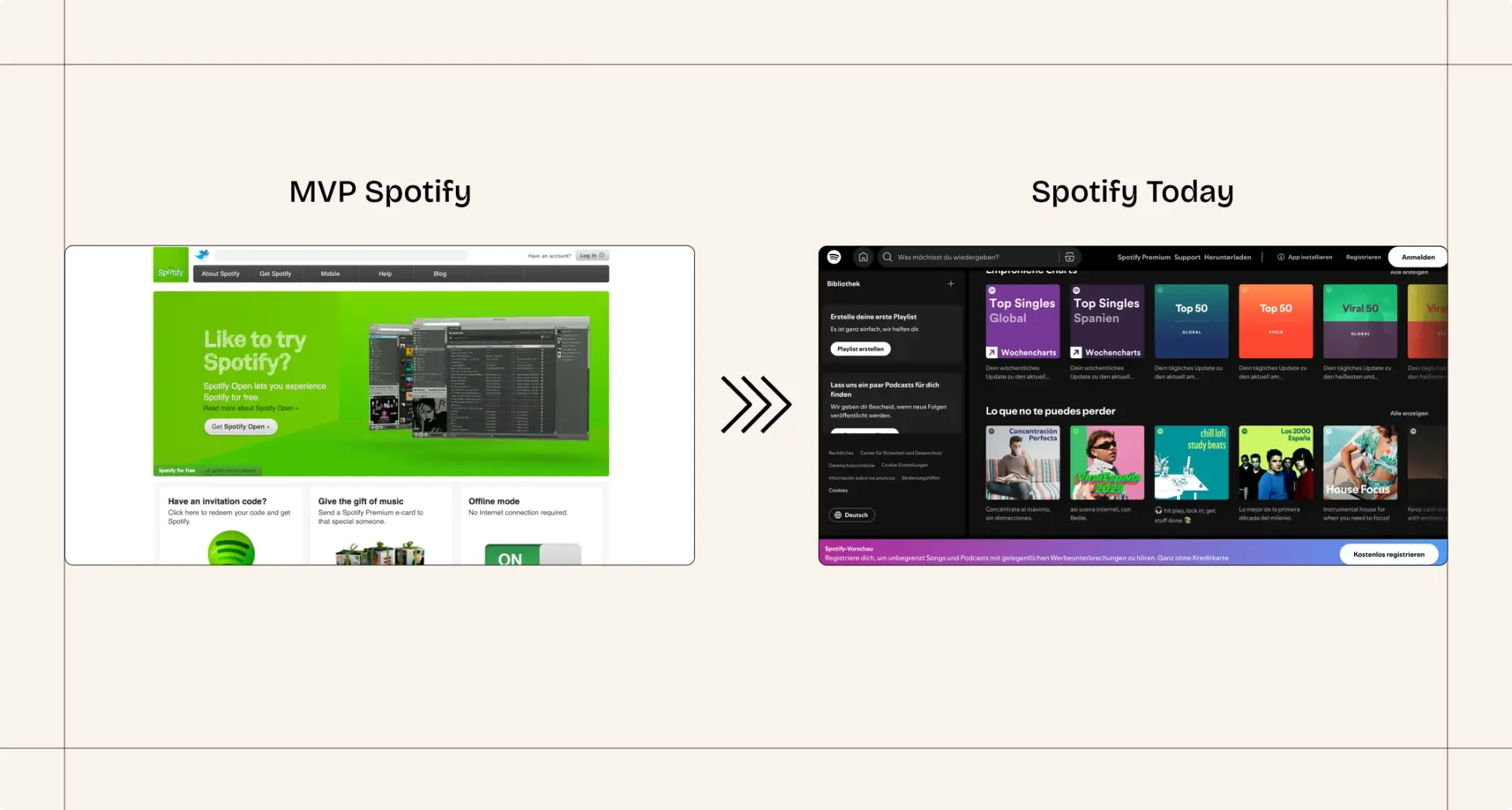 On the left side, MVP Spotify screen, on the right side, Spotify today screen
