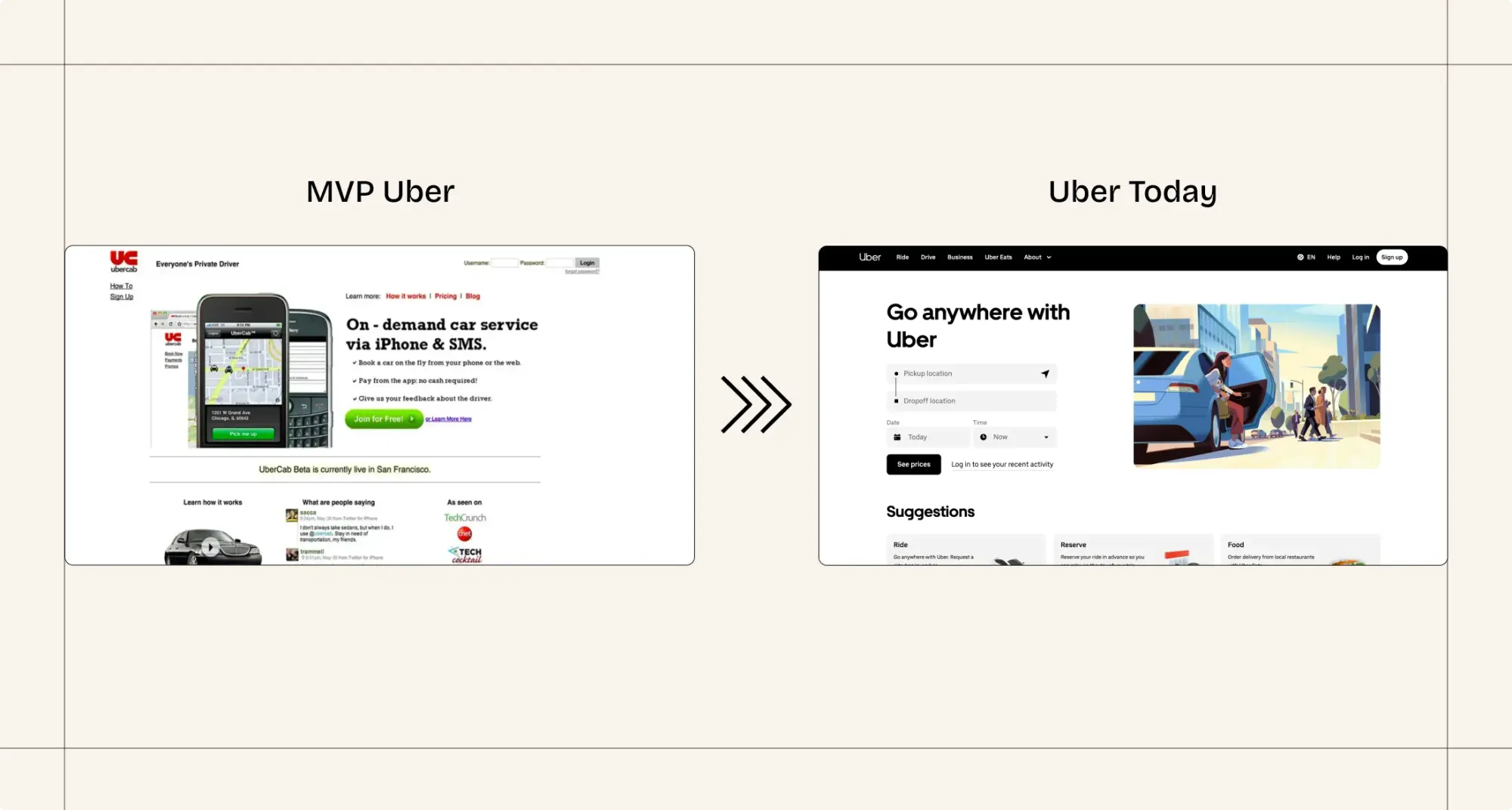 On the left side, MVP Uber screen, on the right side, Uber today screen