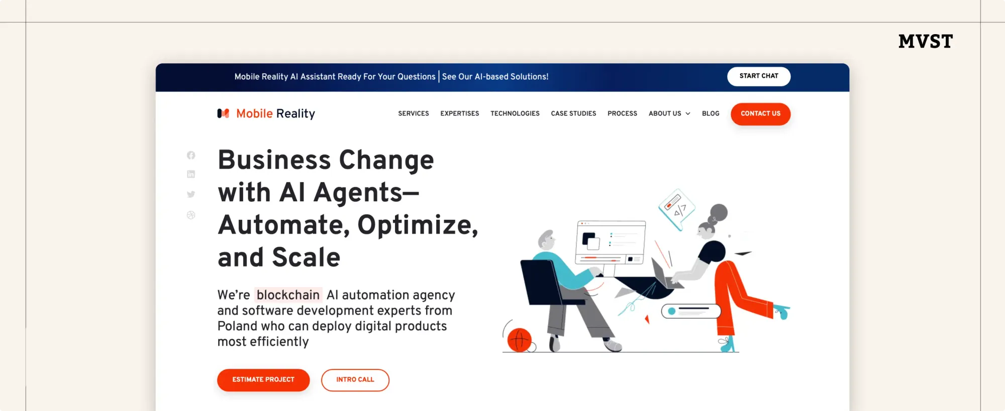 mobile reality's website hero section