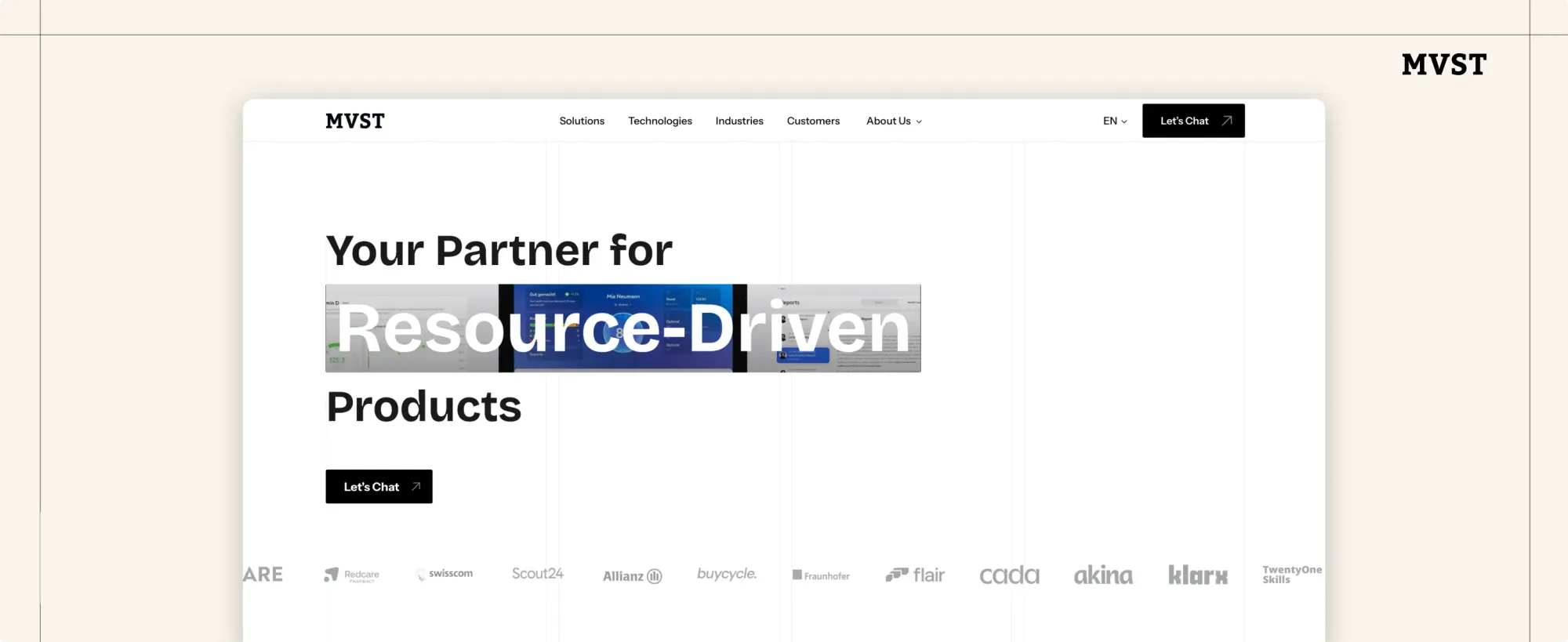 MVST's website hero section