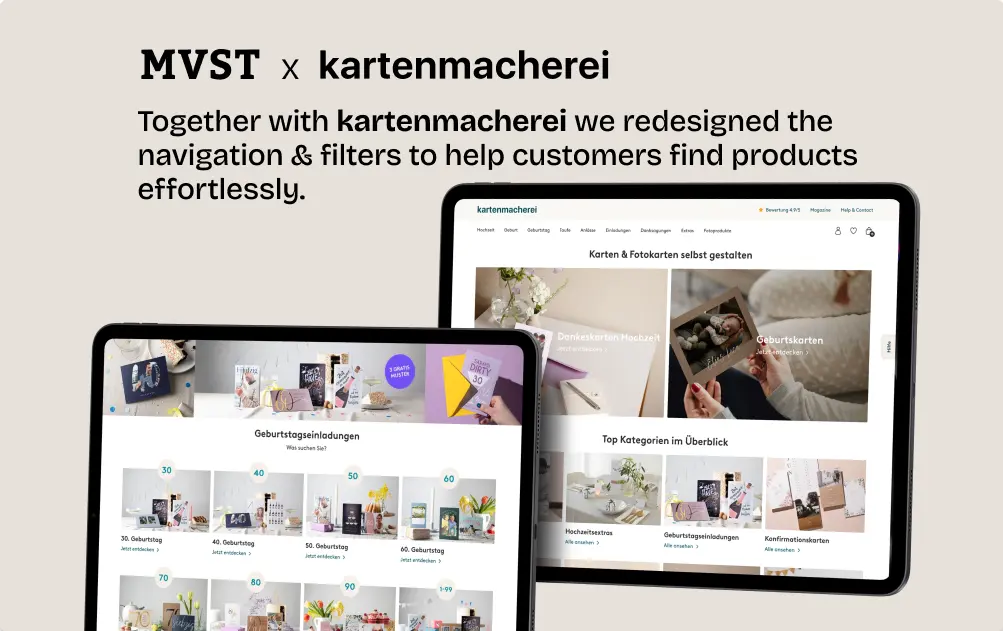 Together with Kartnemacherei we redeisgned the navigation and filters to help customers find products effortlessly.