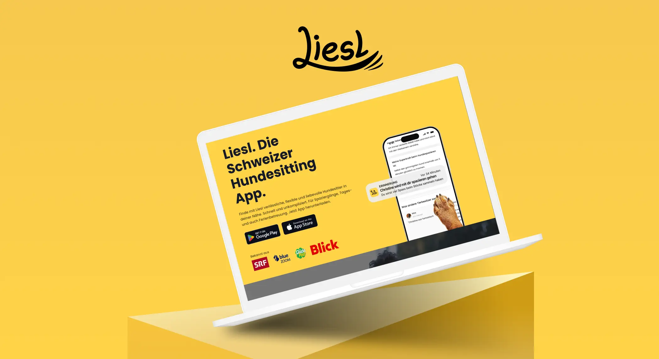 Liesl header - showing desktop in yellow background