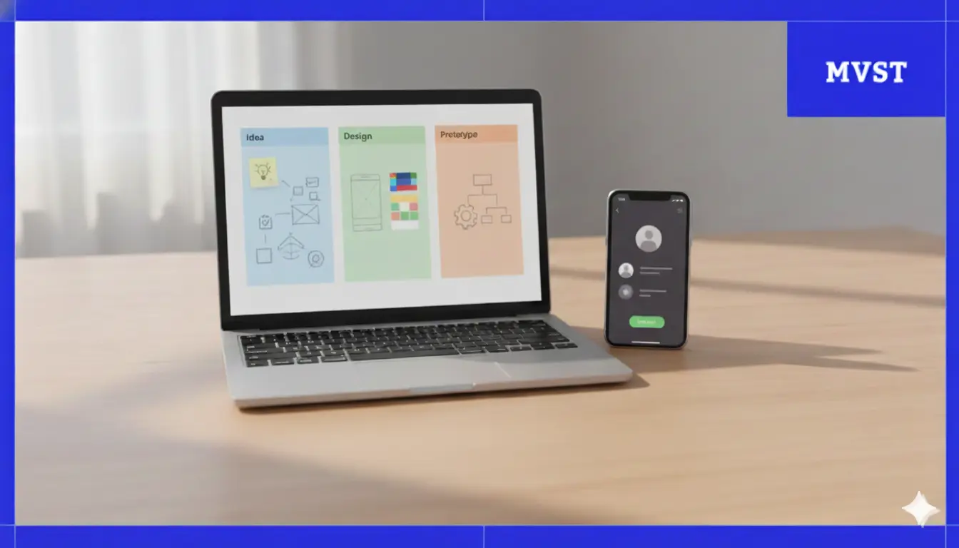 Prozess der Entwicklung digitaler Produkte auf dem Laptop-Bildschirm mit einem mobilen Bildschirm daneben