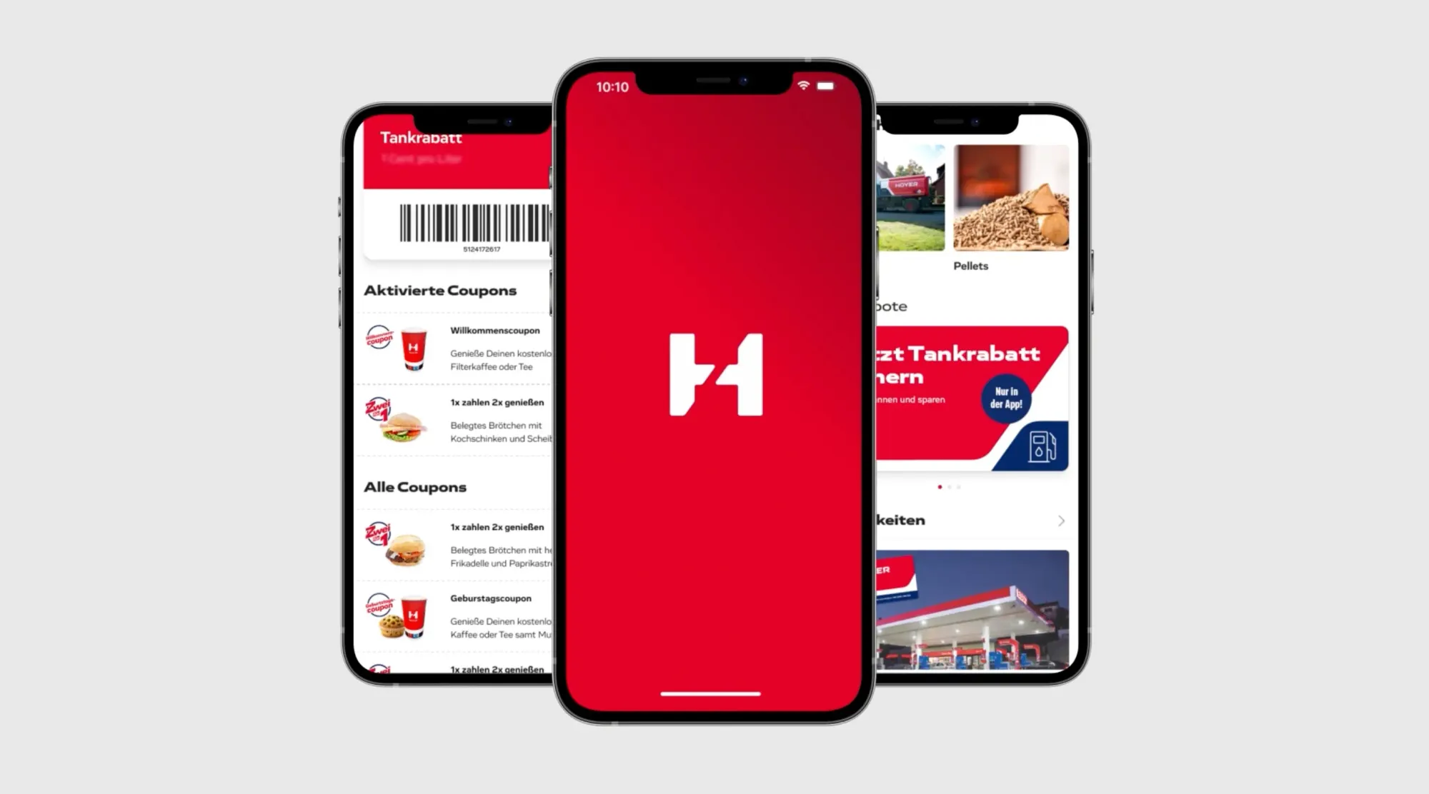 screens showing the app of hoyer and discount coupons