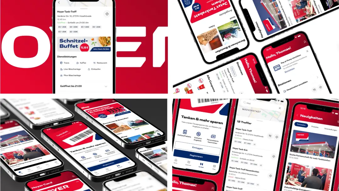 different screens of the mobile app that show many of its features