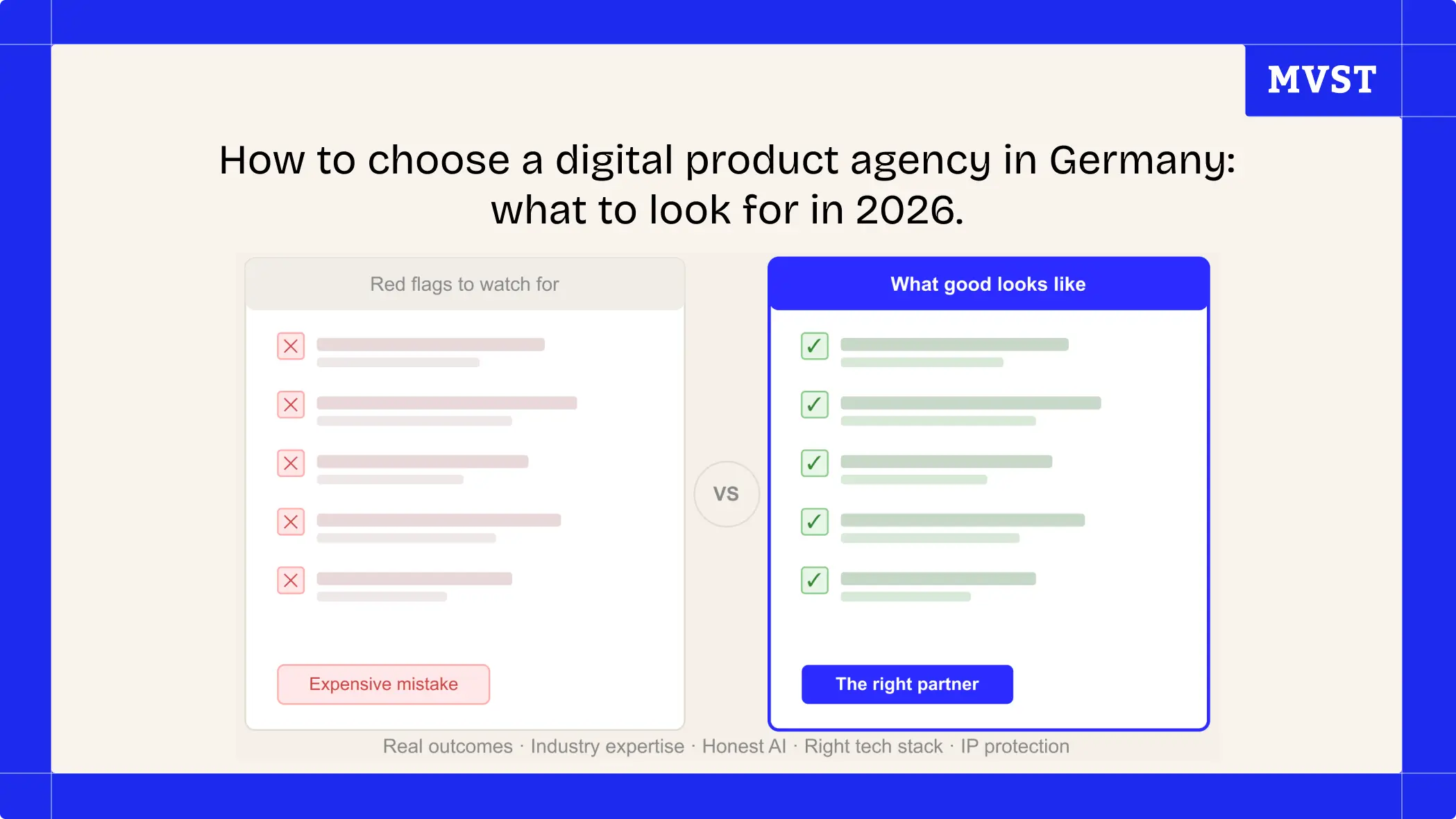 How to Choose a Digital Product Agency in Germany: What to Look for in 2026 - 2 screens showing red flags and the other showing green flags