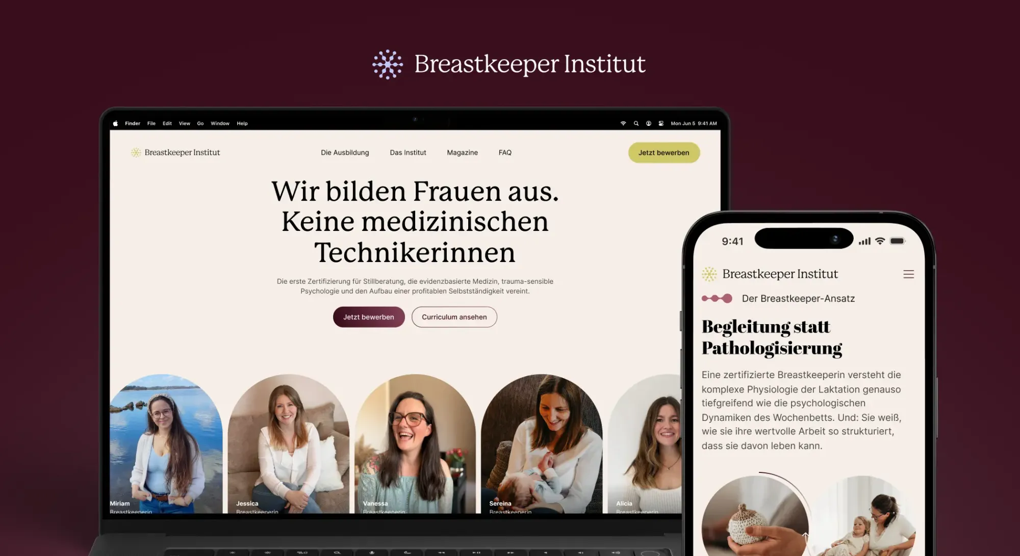 Screens of the homepage of Breastkeeper Institute, from desktop and mobile