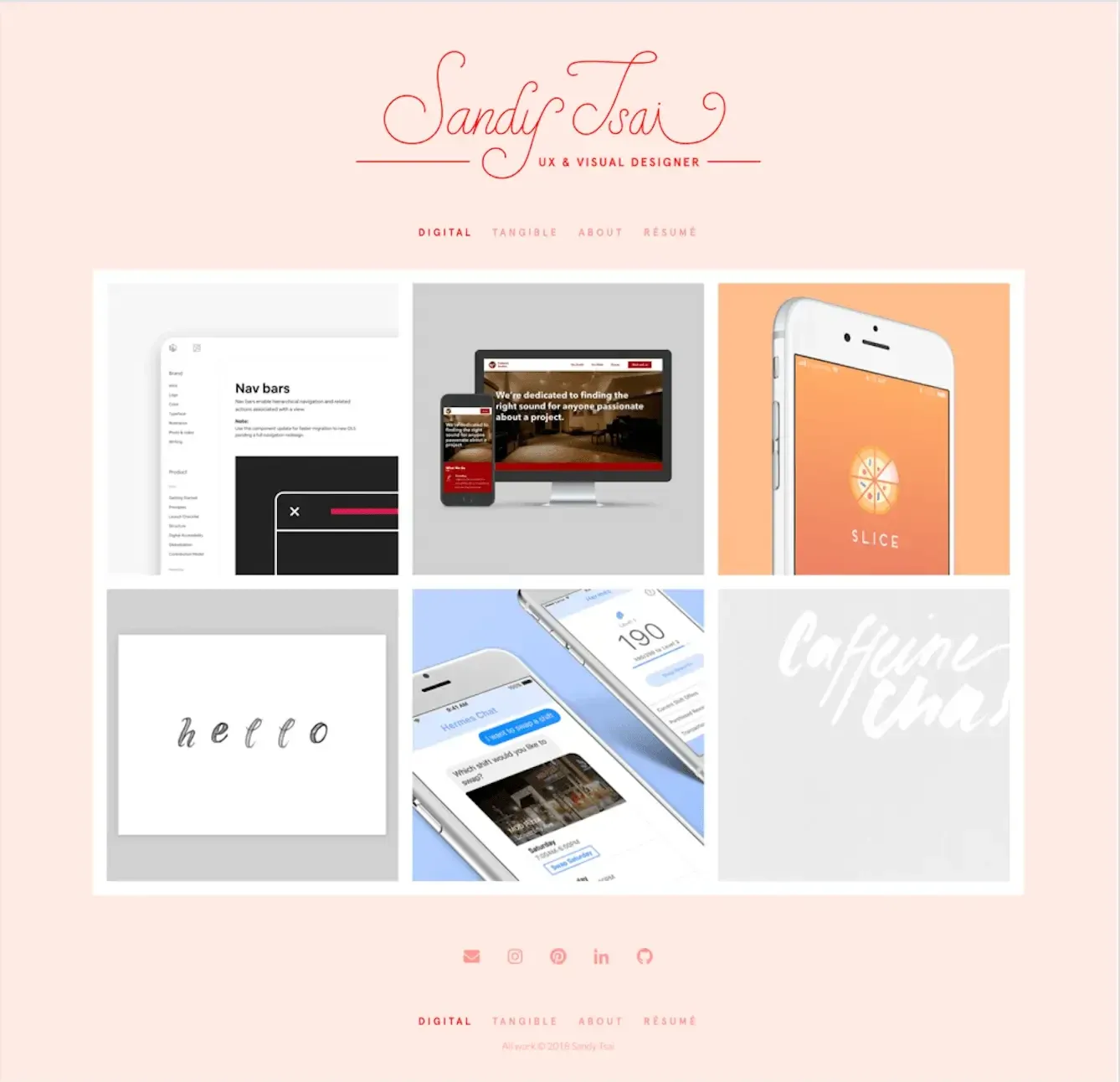 Screenshot of a Dribbble profile showing a lot of beige and soft summer colors, playful fonts. 