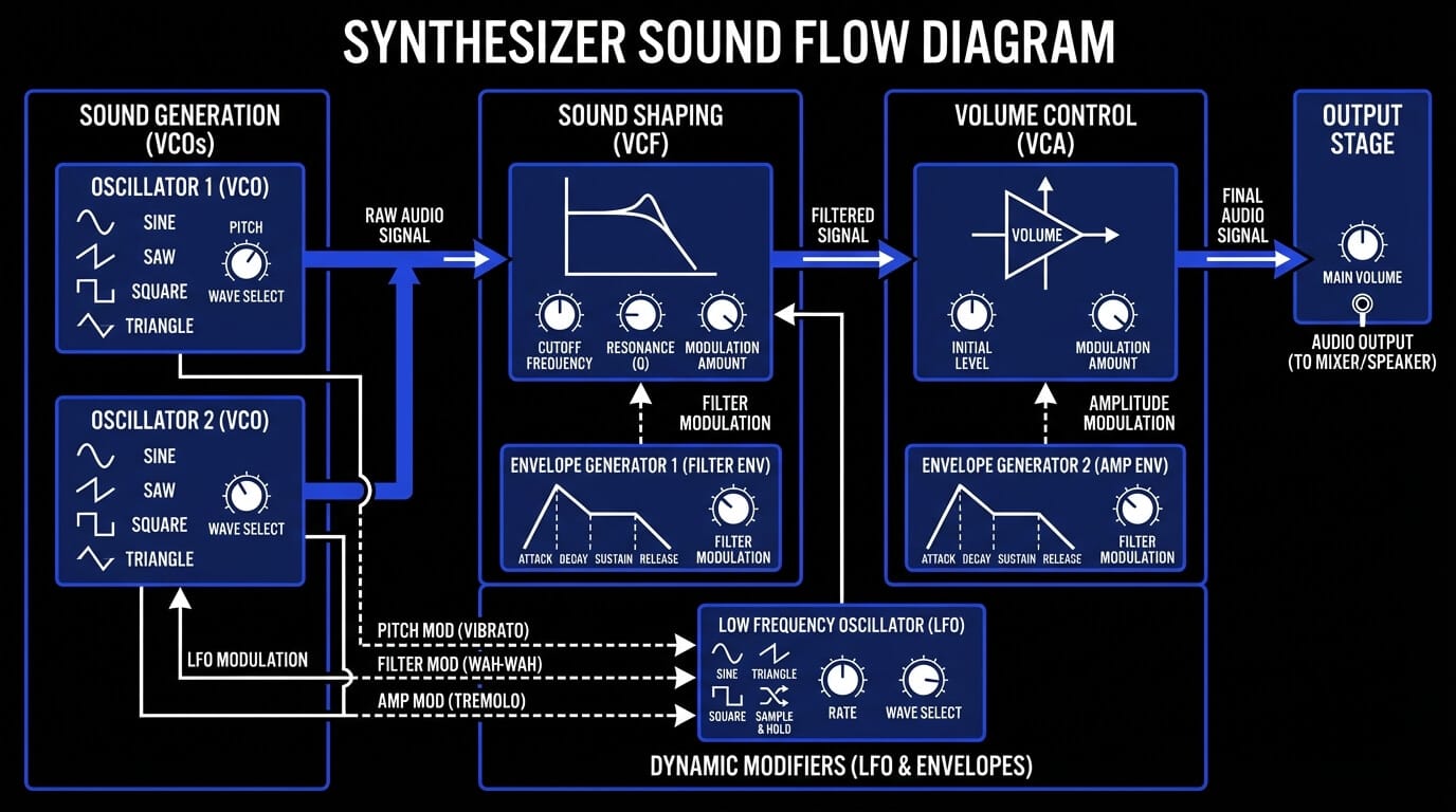 Synthesizer sound flow diagram.