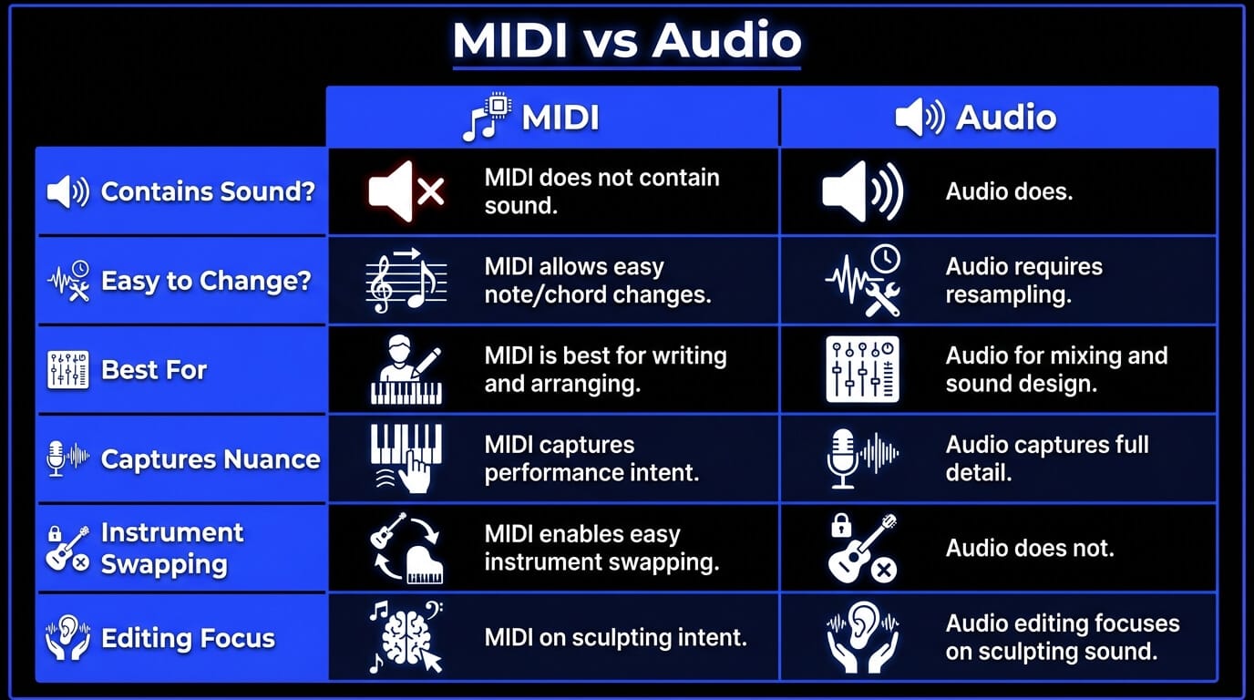 Midi vs Audio infographic